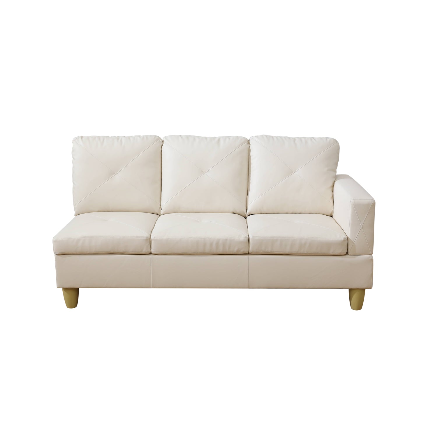 Cream leather sofa with tufted back cushions and a chaise on the right side