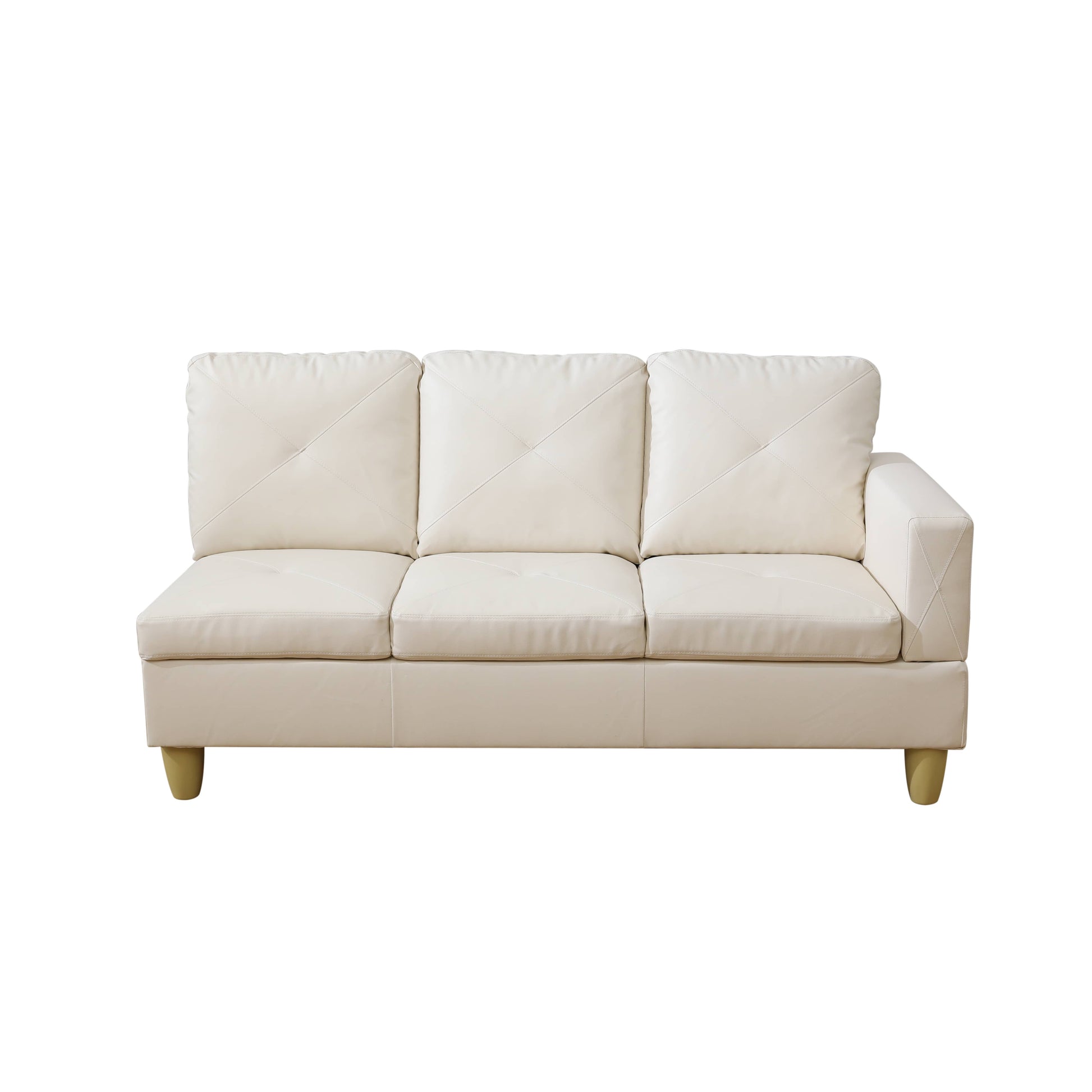 Cream leather sofa with tufted back cushions and a chaise on the right side