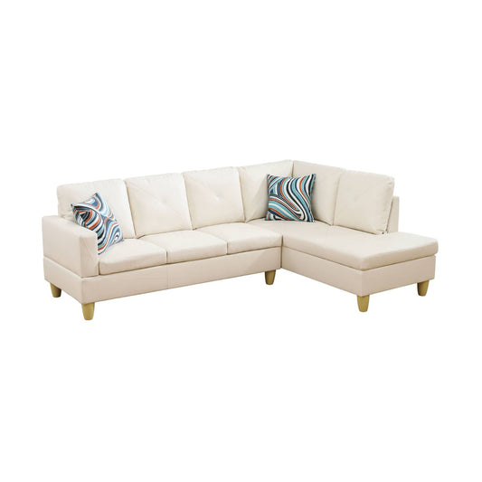 Cream sectional sofa with geometric patterned pillows