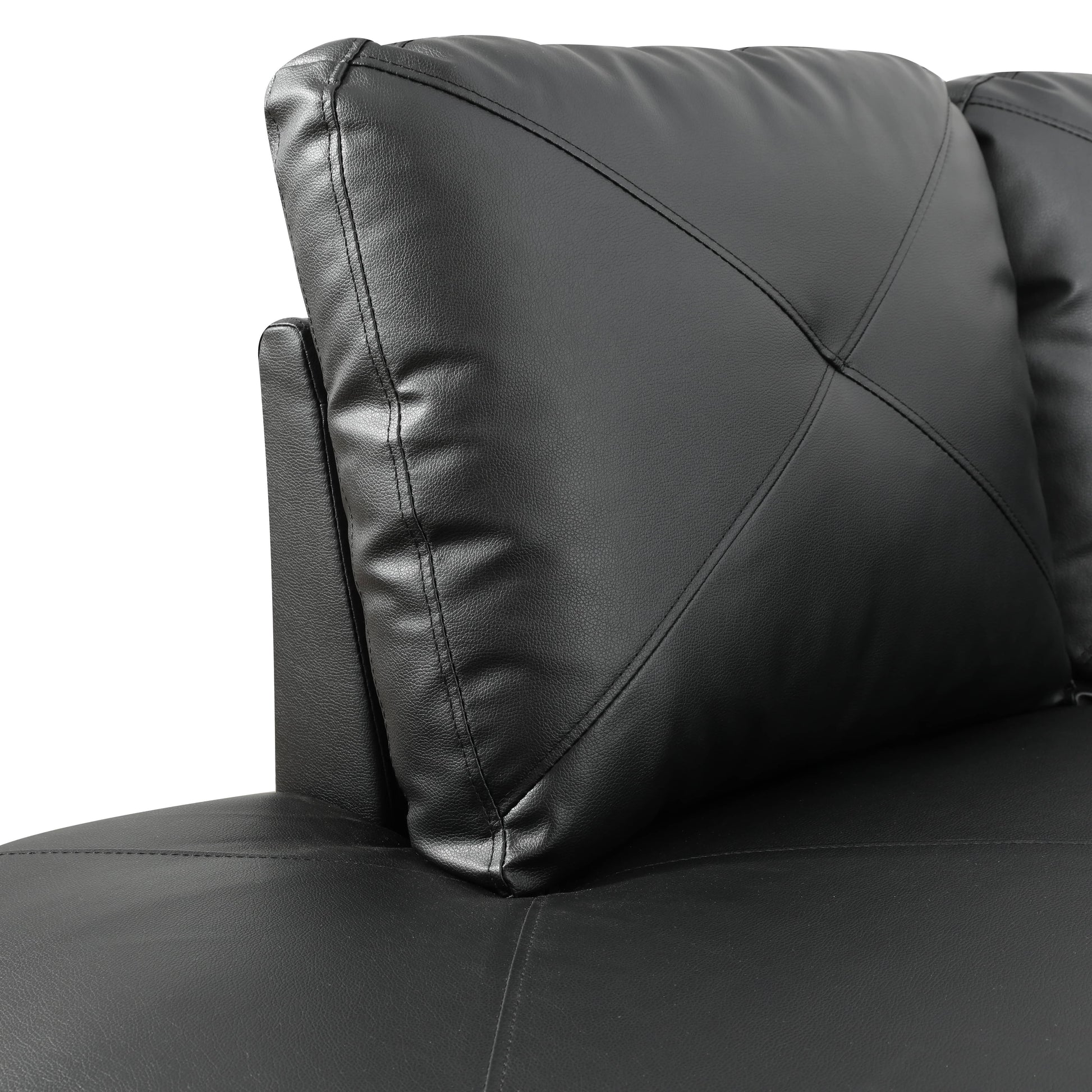 Black leather couch cushion with diamond stitching detail