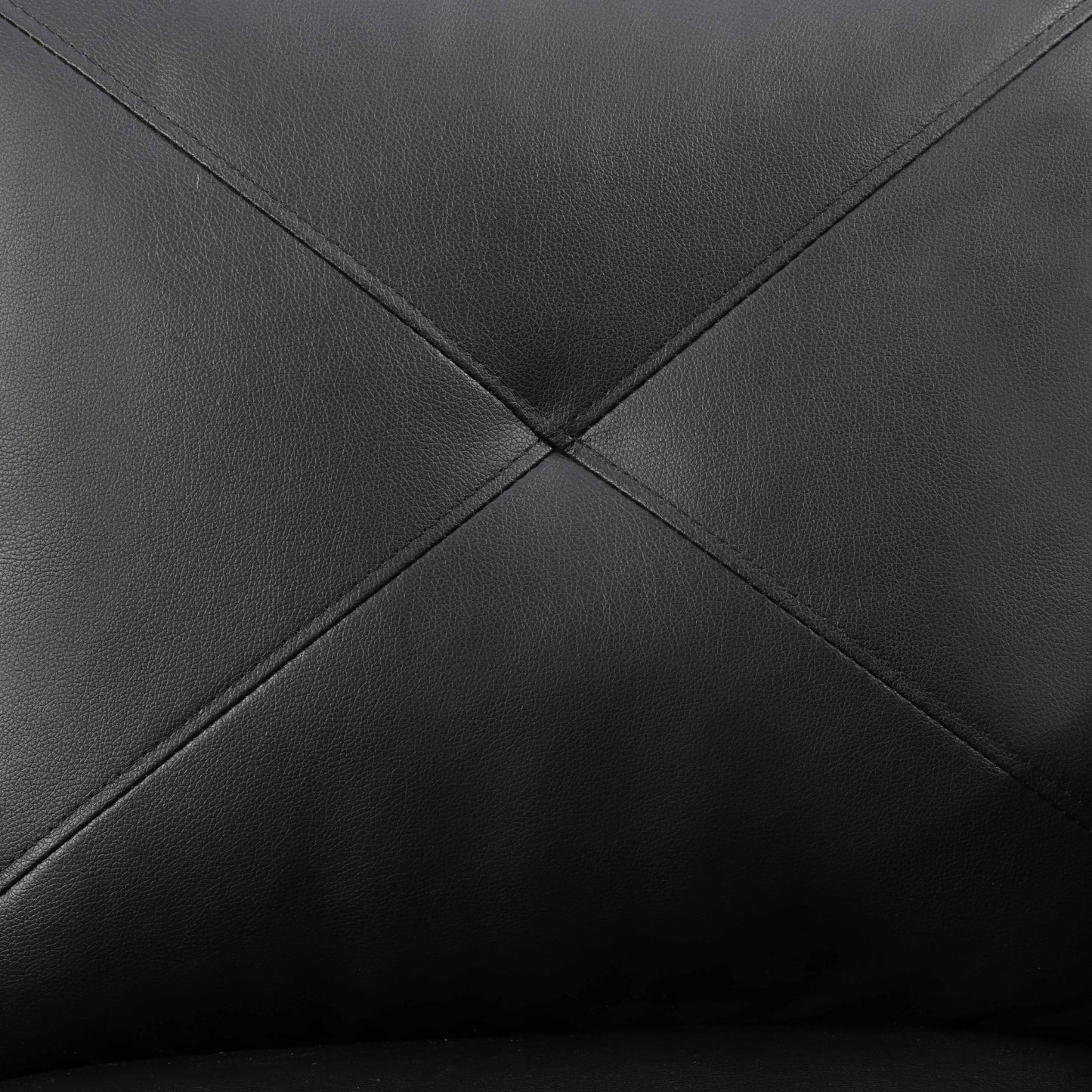 Black faux leather upholstery with diamond stitching