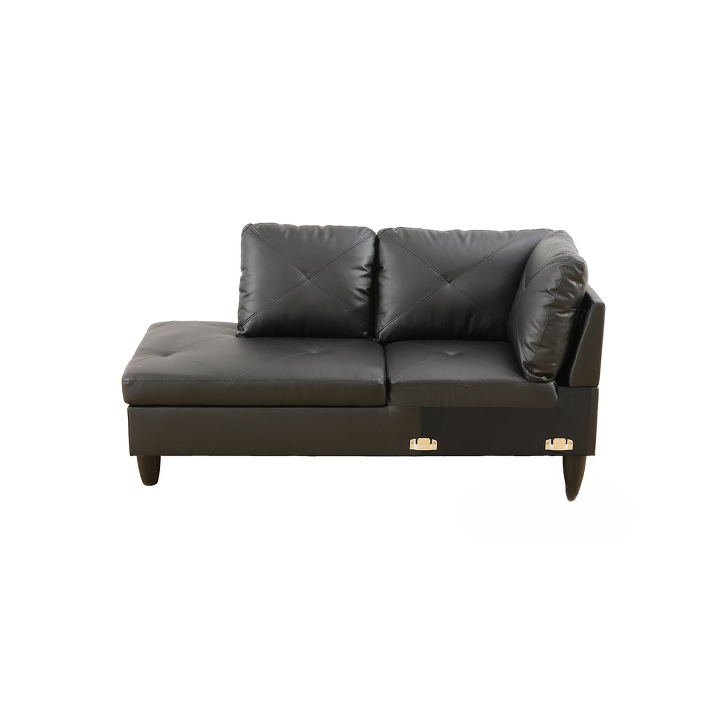 Black faux leather chaise lounge sofa with diamond tufting