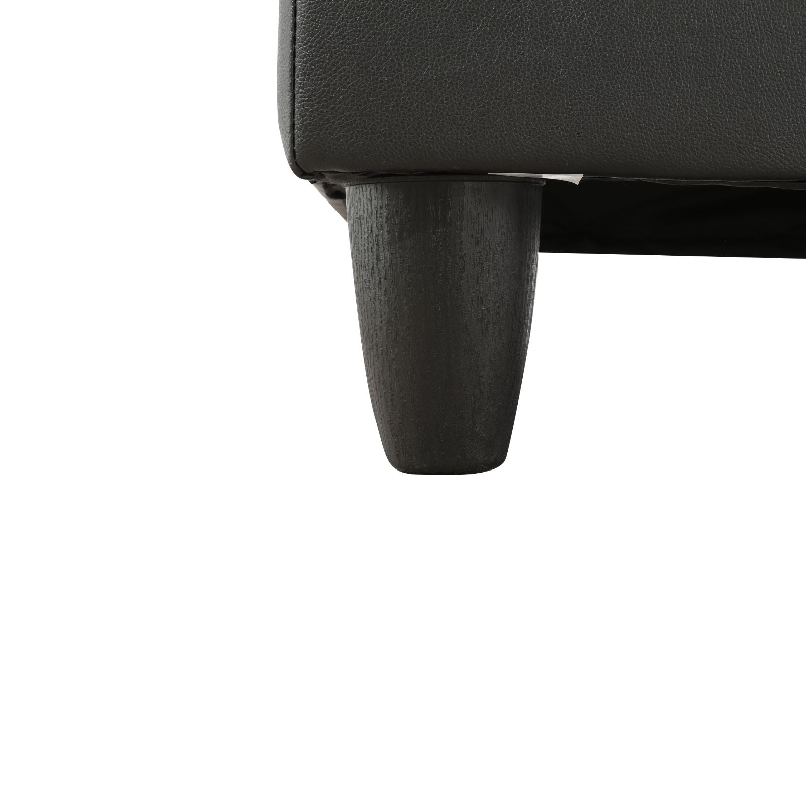 Black faux leather couch leg detail