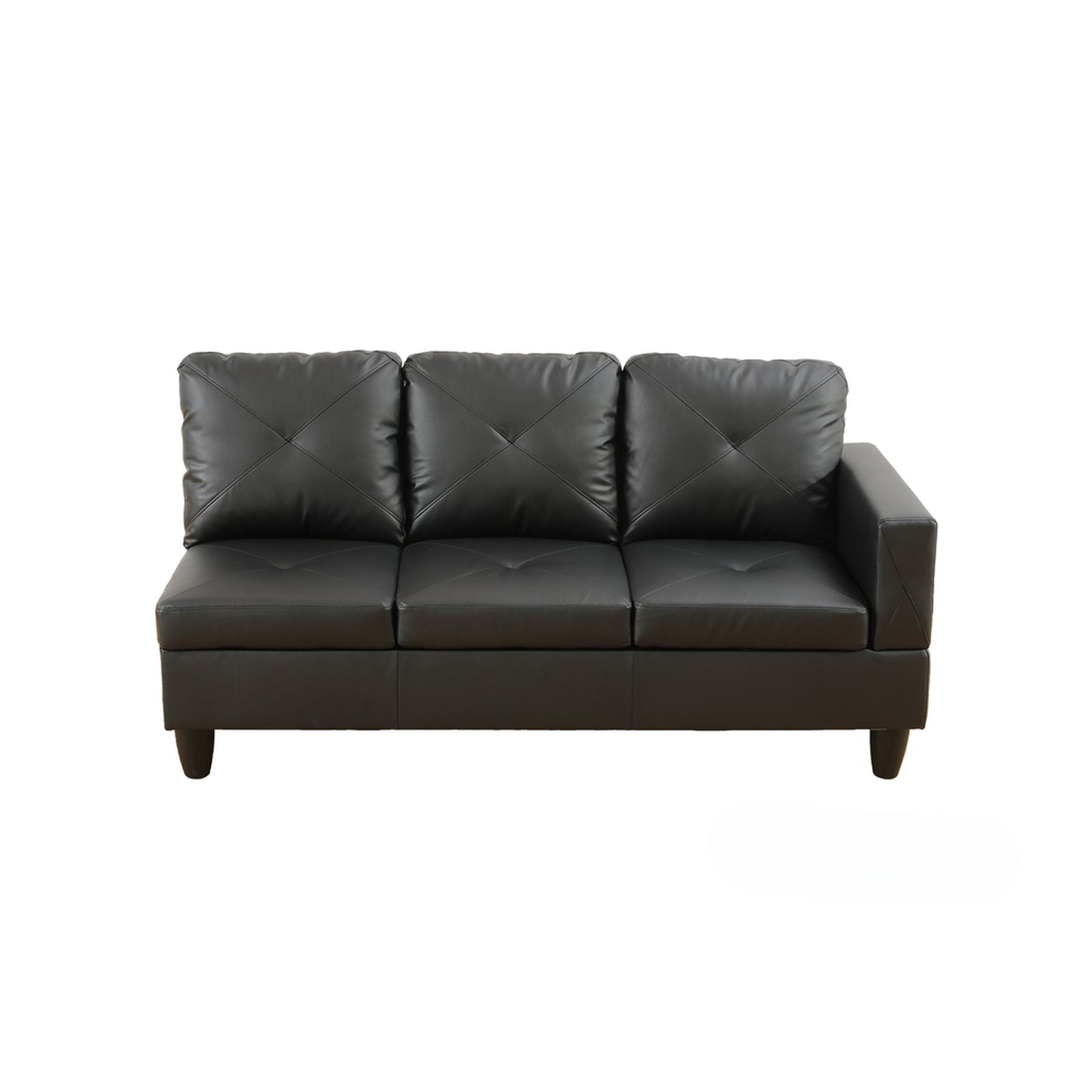 Tufted black leather sectional sofa