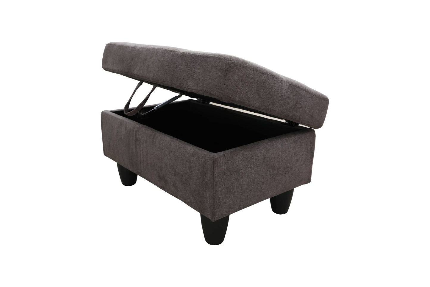 Dark gray fabric storage ottoman with lifttop lid