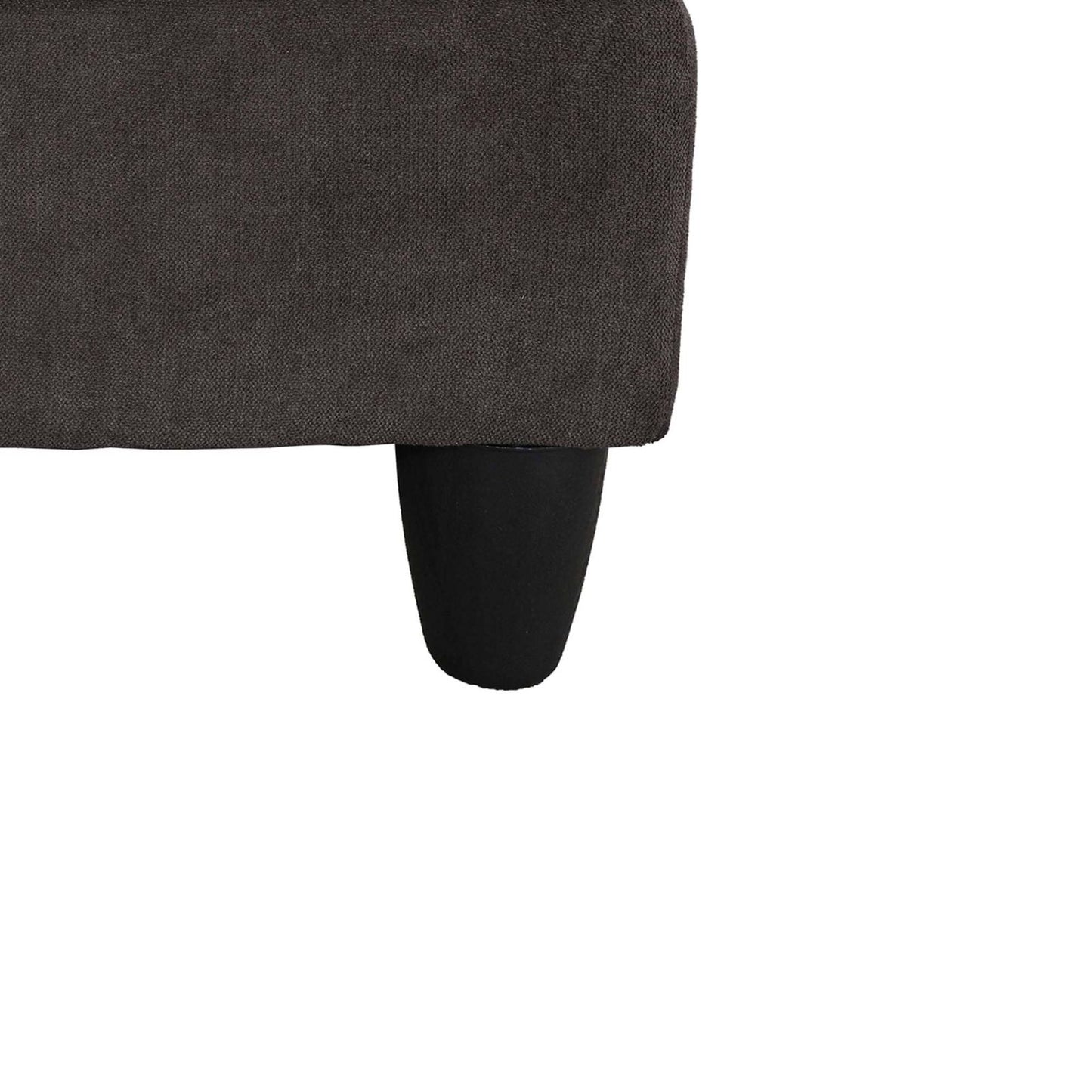 Dark gray fabric couch corner with tapered black leg