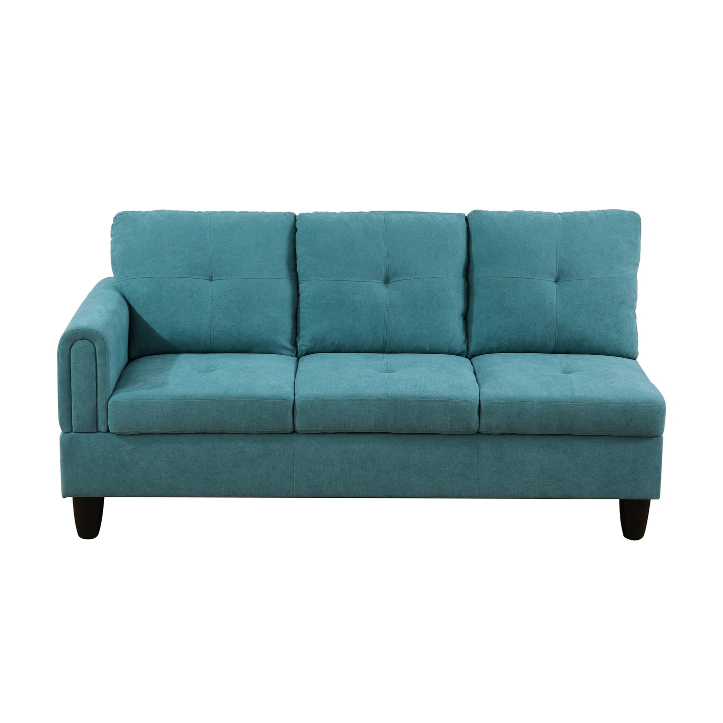 Tufted teal linen sectional sofa with rolled armrest