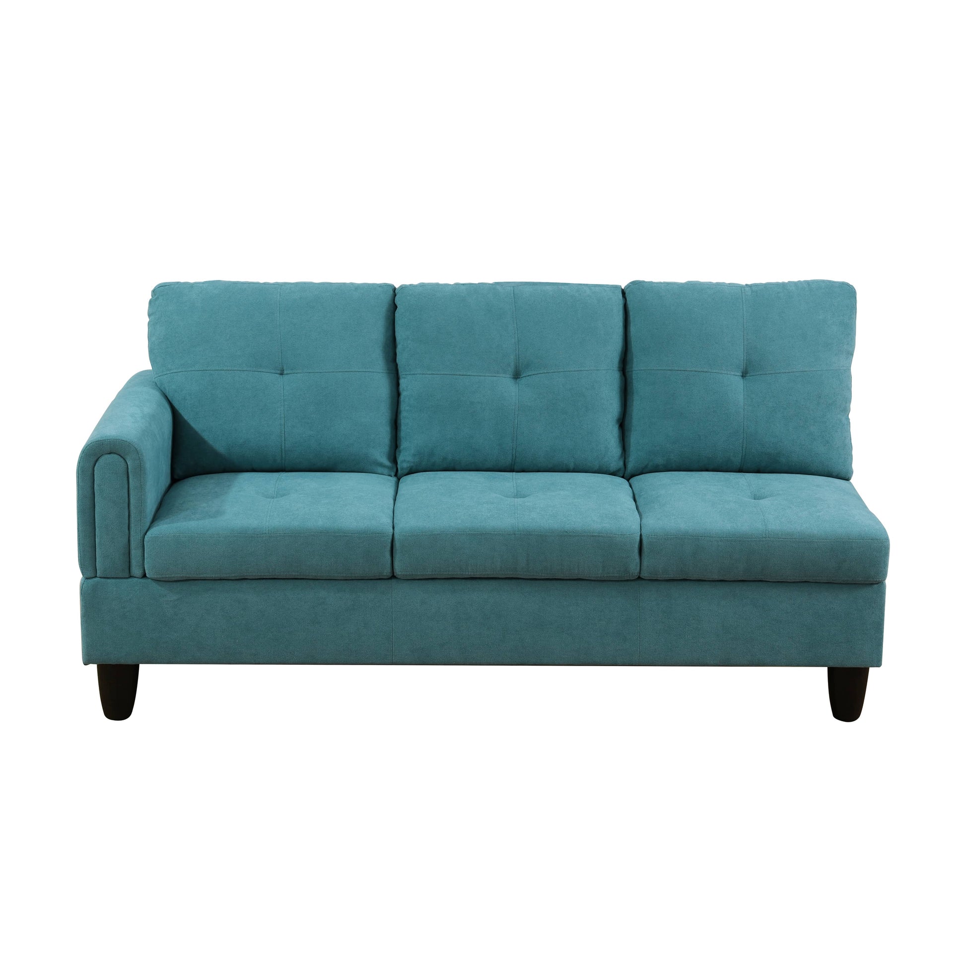 Tufted teal linen sectional sofa with rolled armrest