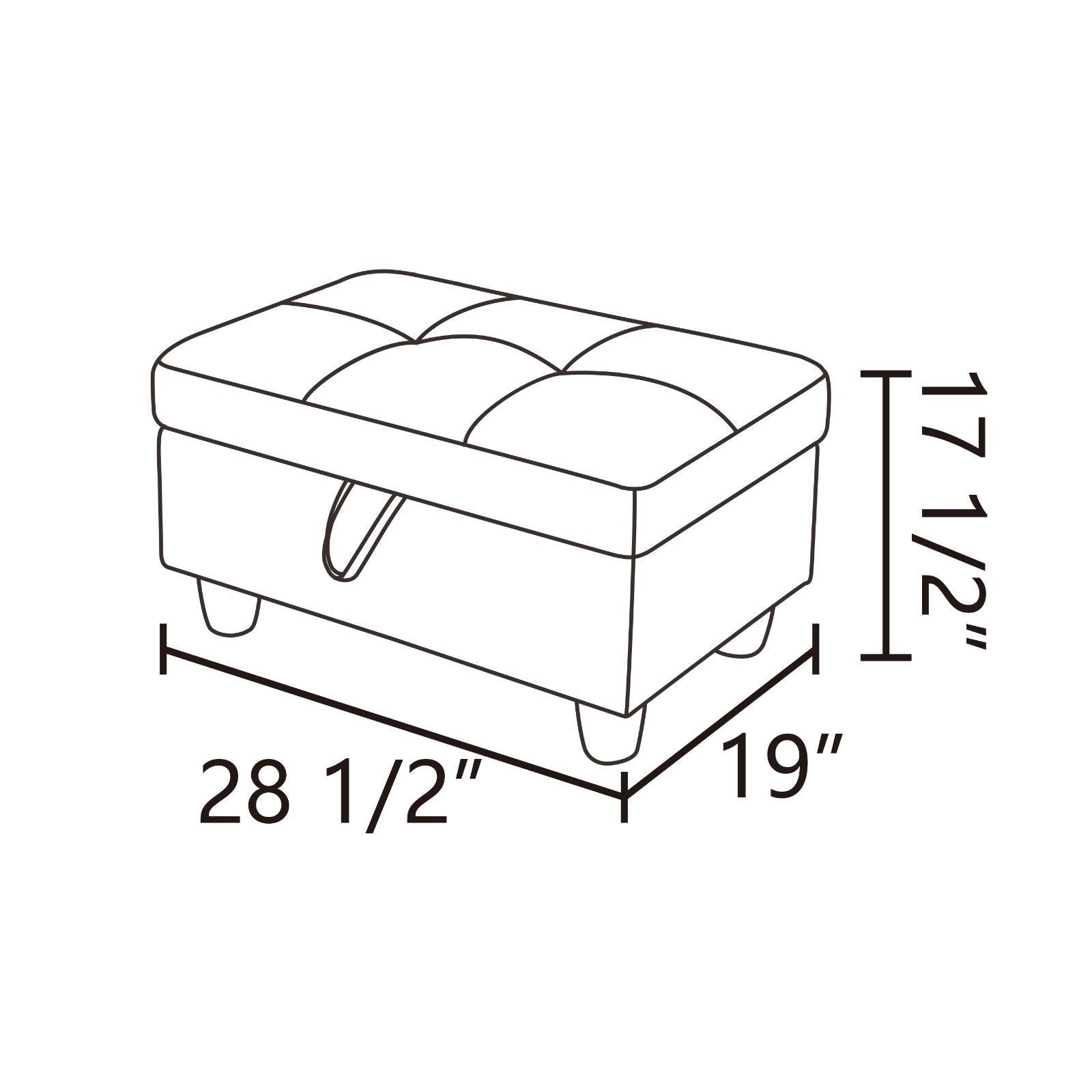 Tufted storage ottoman with dimensions W x D x H