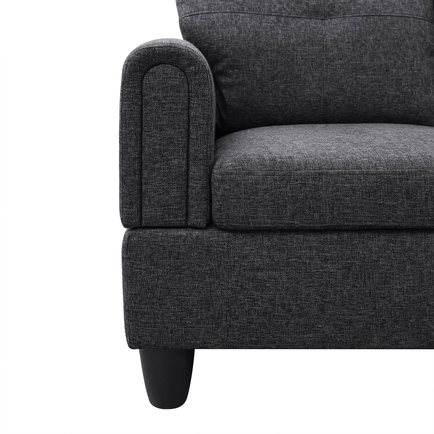 Comfortable 97" L Shaped Sectional Sofa with Storage Ottoman in Black Grey