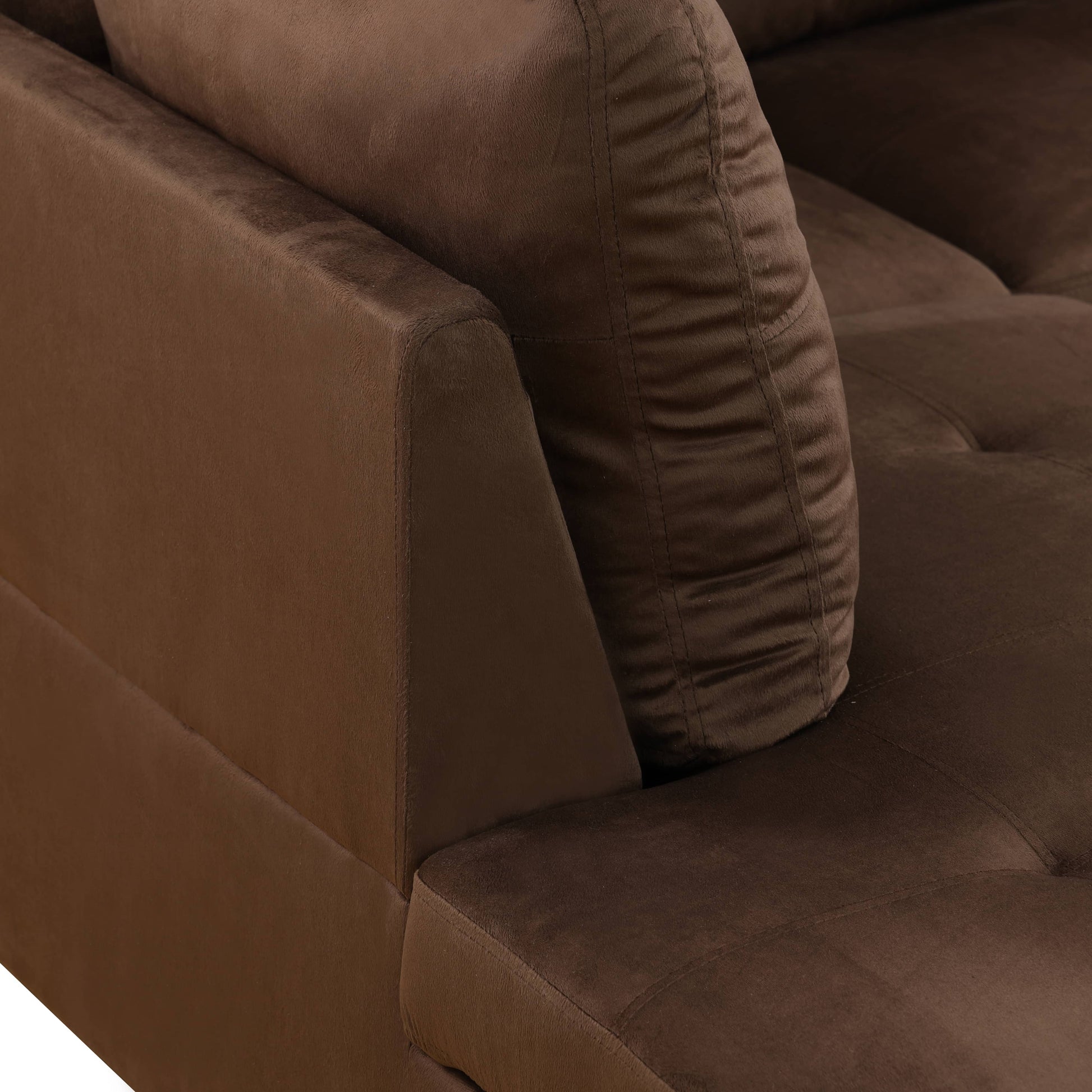 Brown velvet armchair corner with tufted seat
