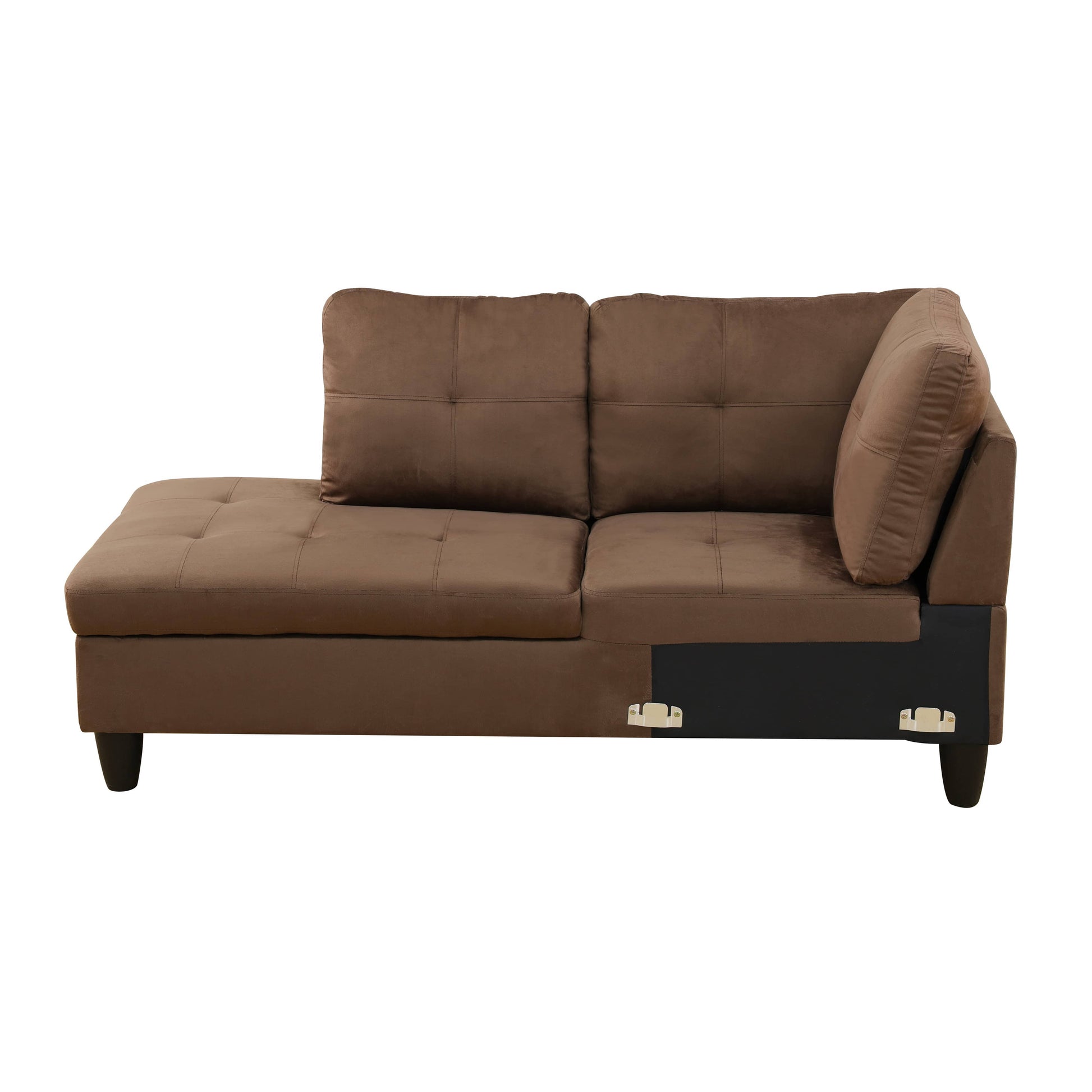 Tufted brown sectional sofa with chaise lounge and square cushions