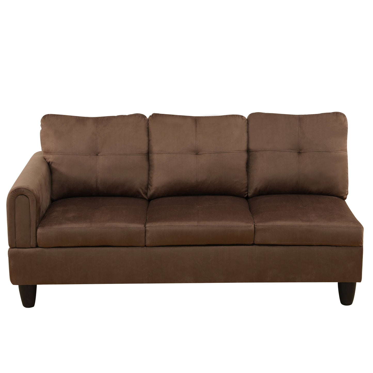 Brown microfiber tufted sofa with chaise