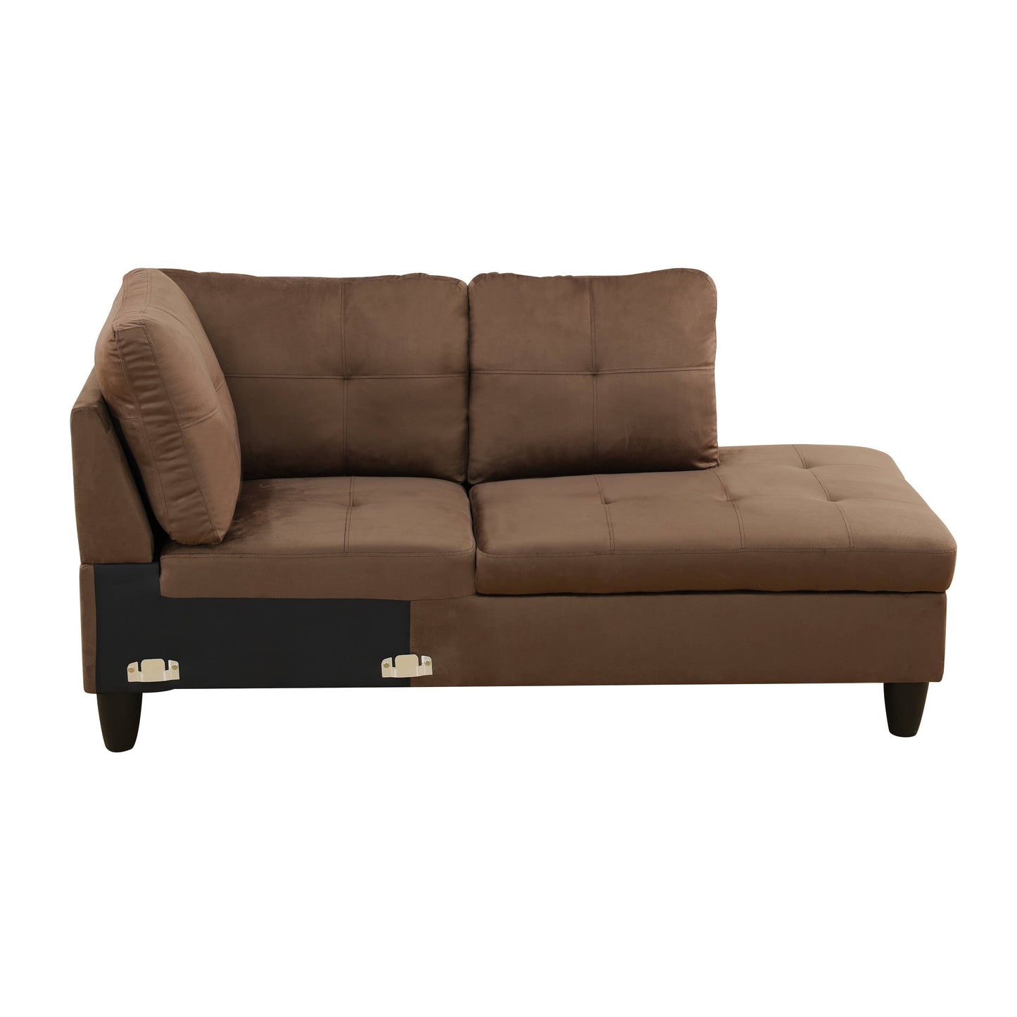 Brown microfiber chaise lounge sofa with tufted cushions