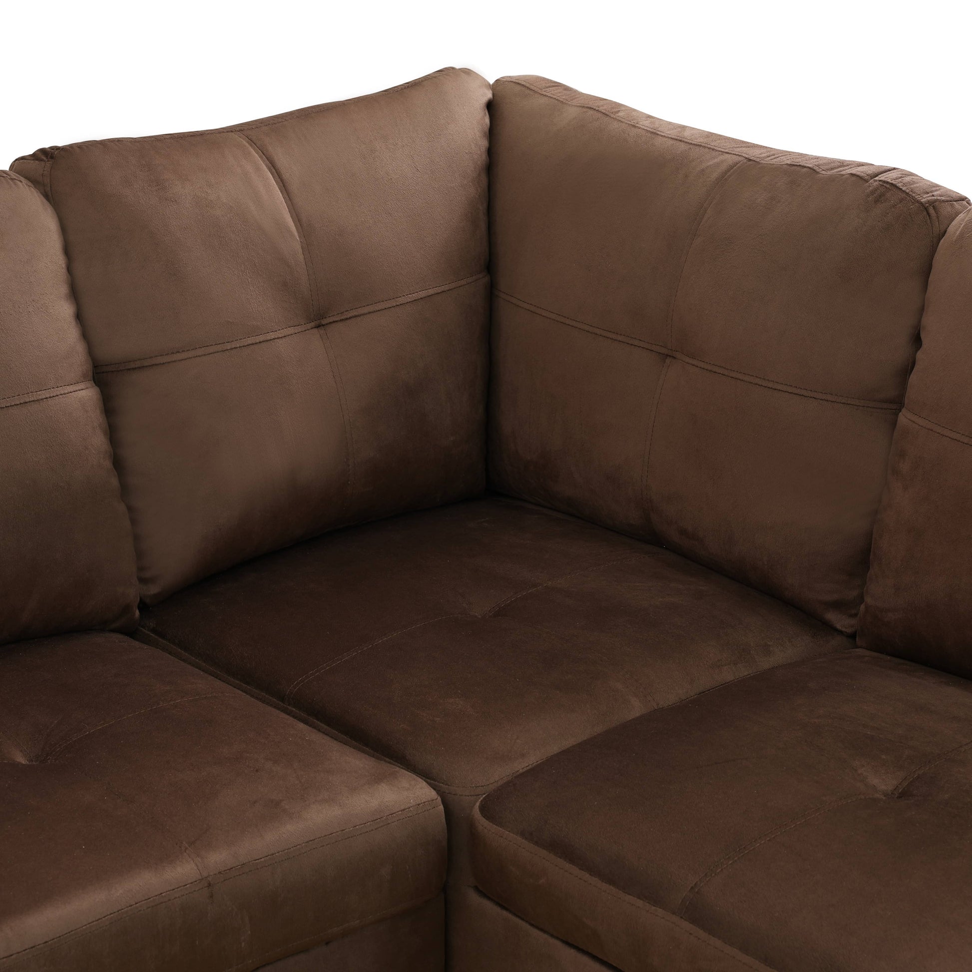 Tufted brown microfiber sectional sofa detail