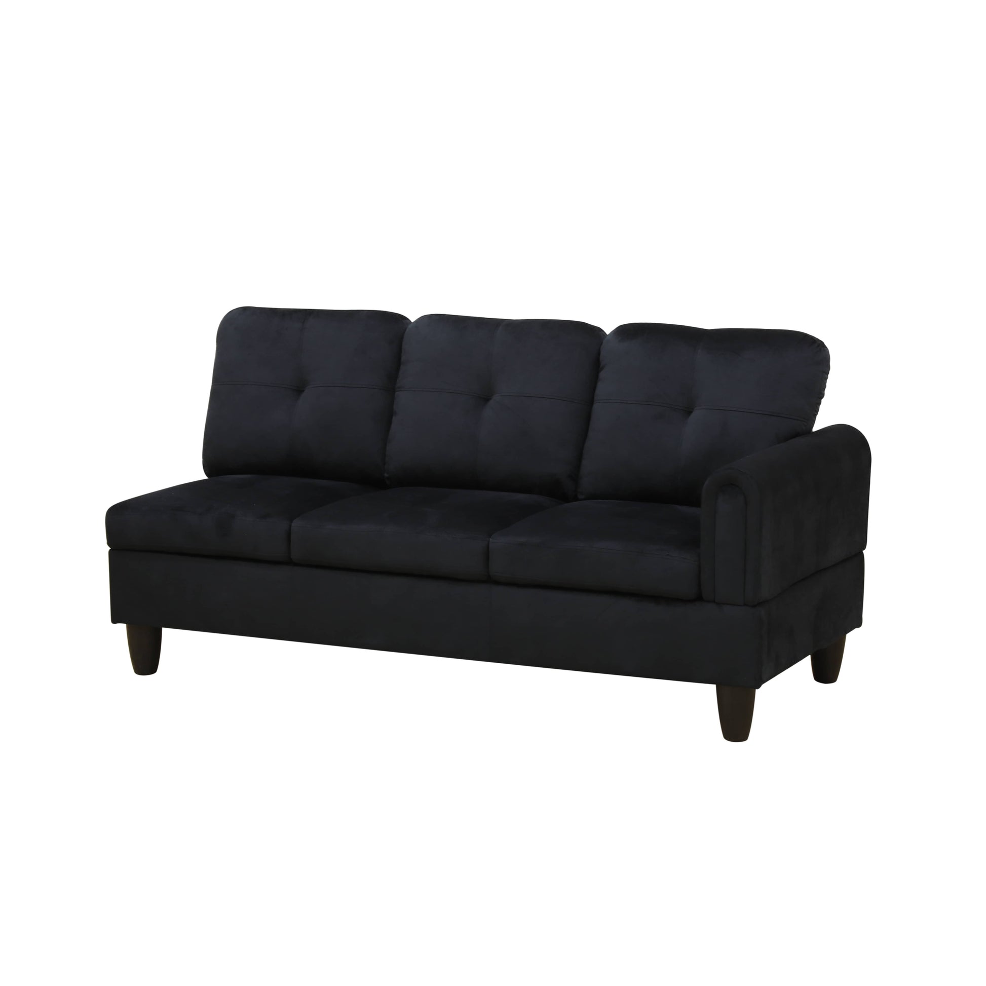 Tufted black velvet sofa with chaise