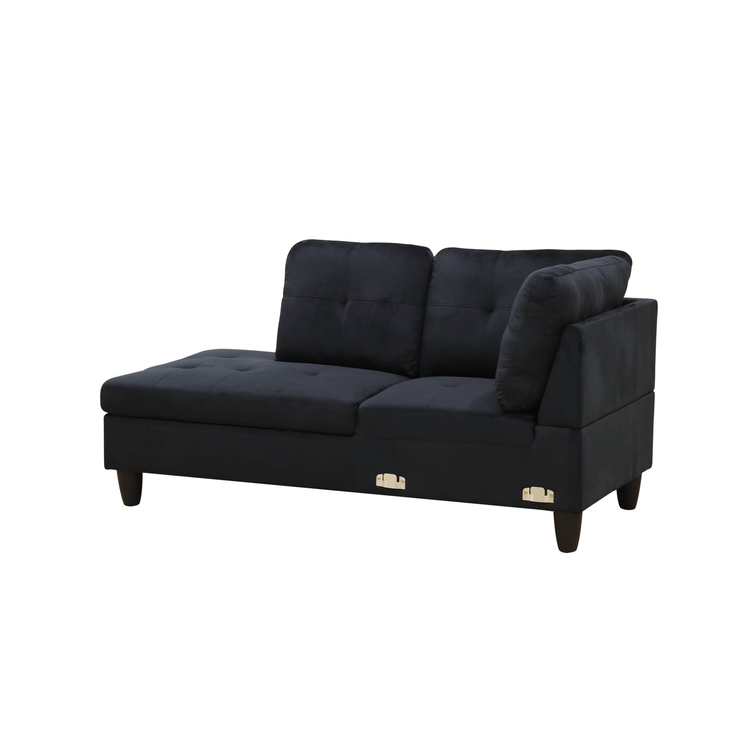 Black velvet chaise lounge sofa with tufted cushions