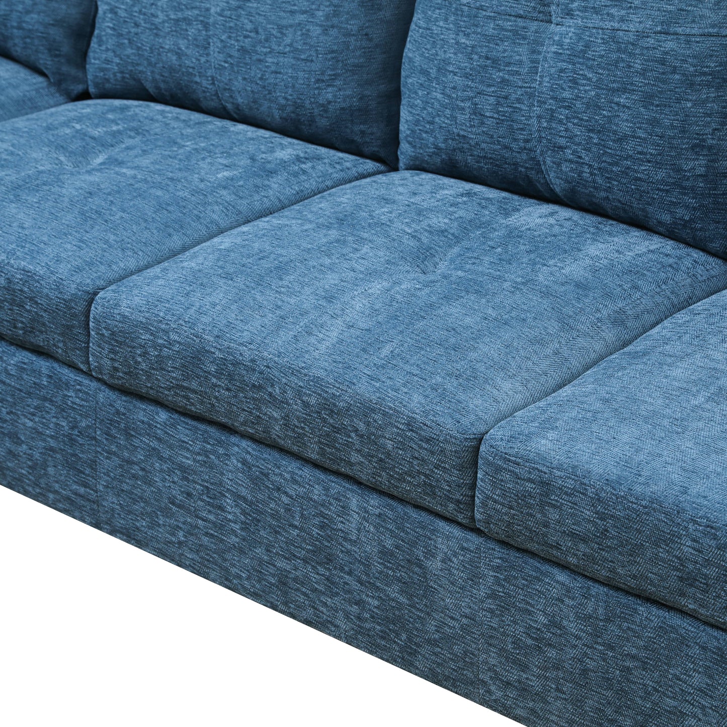 Textured blue fabric sofa cushion closeup detail
