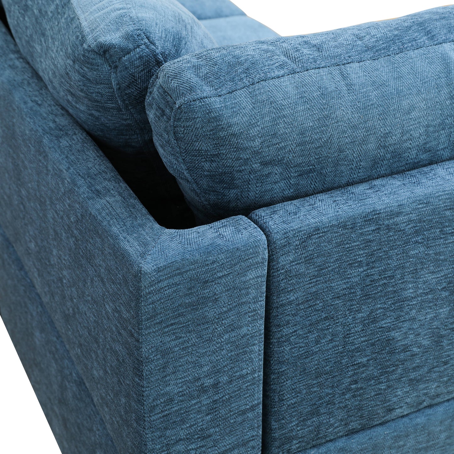 Deep blue textured fabric sofa detail
