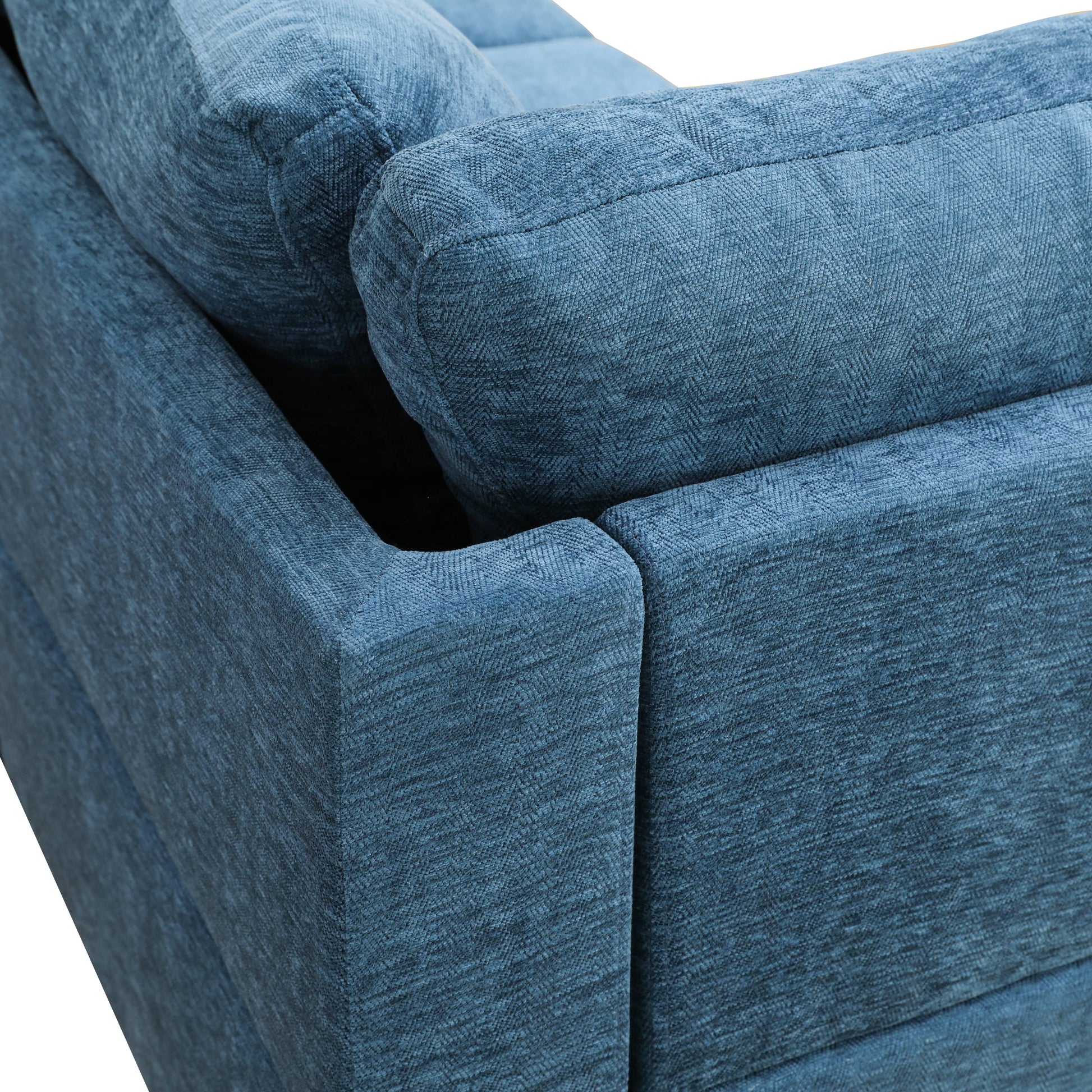 Deep blue textured fabric sofa detail