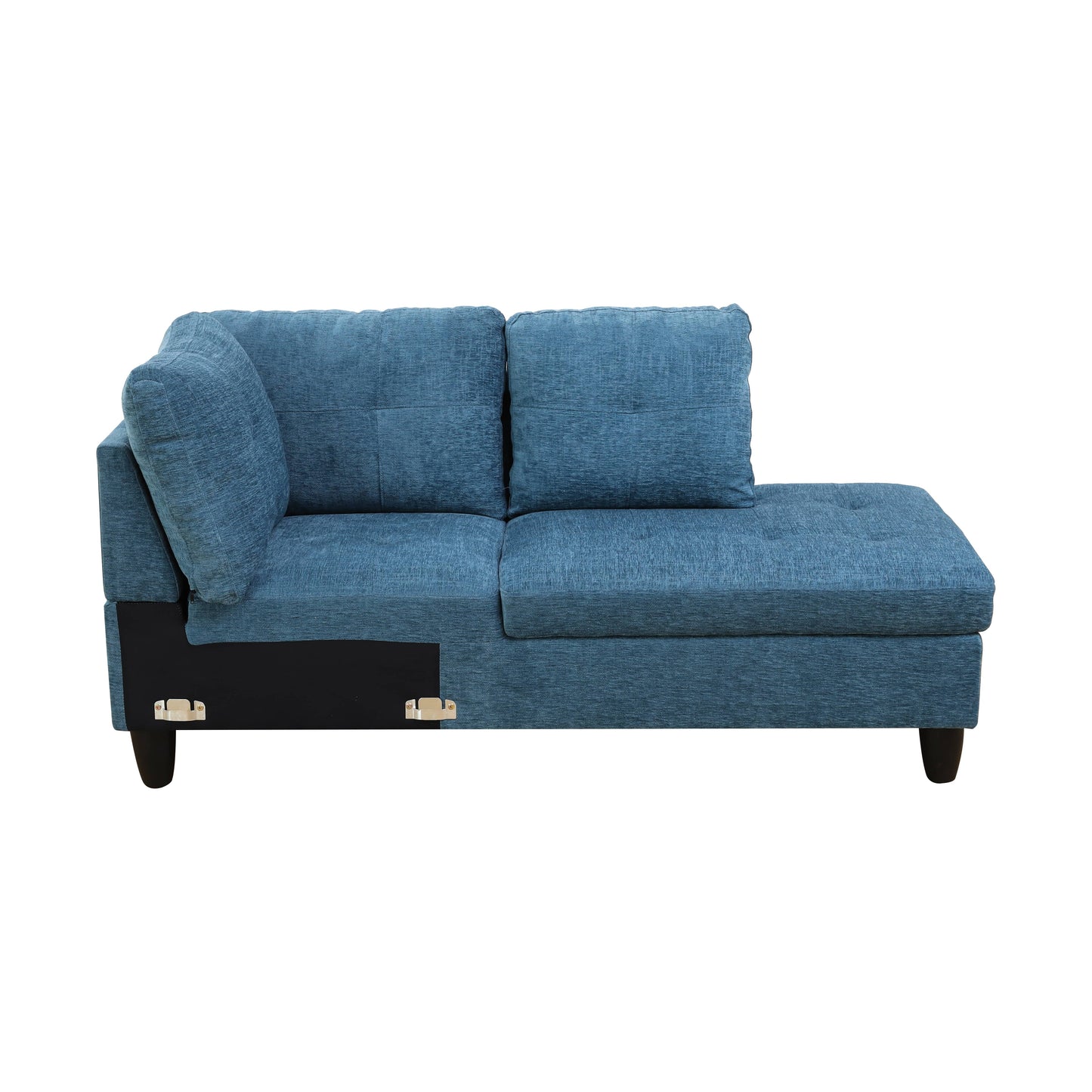 Blue textured fabric sectional sofa with chaise lounge