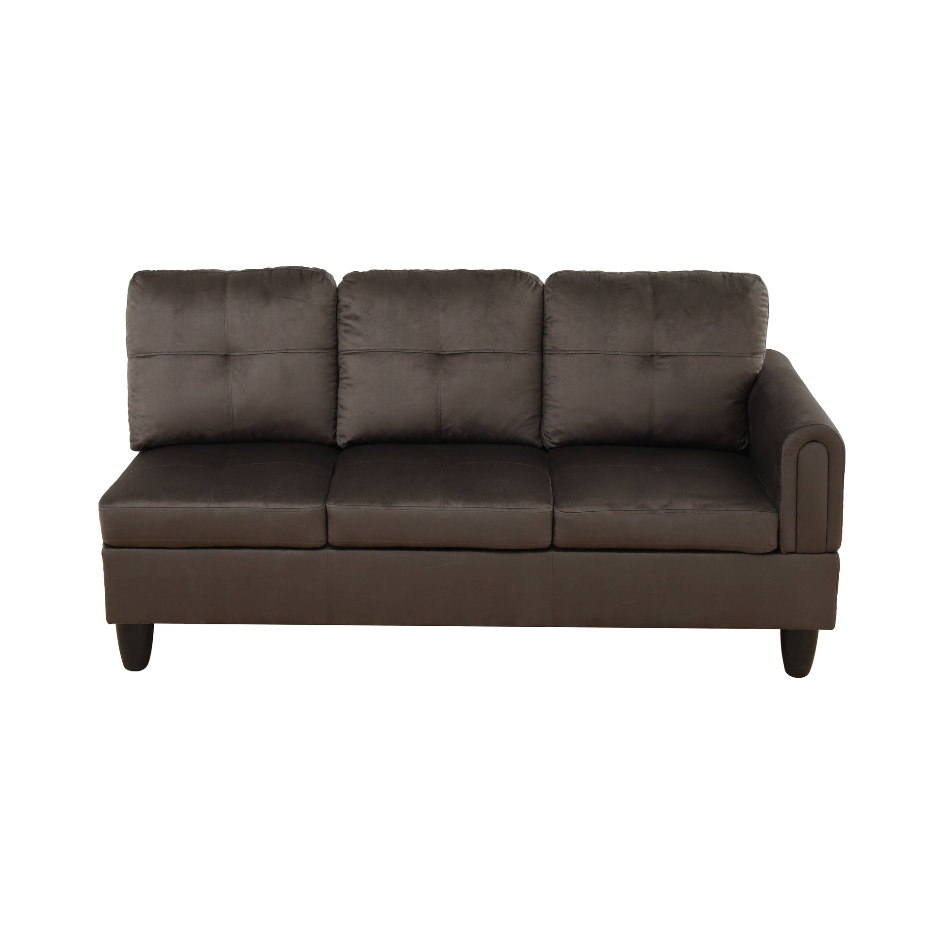 Dark brown tufted velvet sectional sofa with square armrest