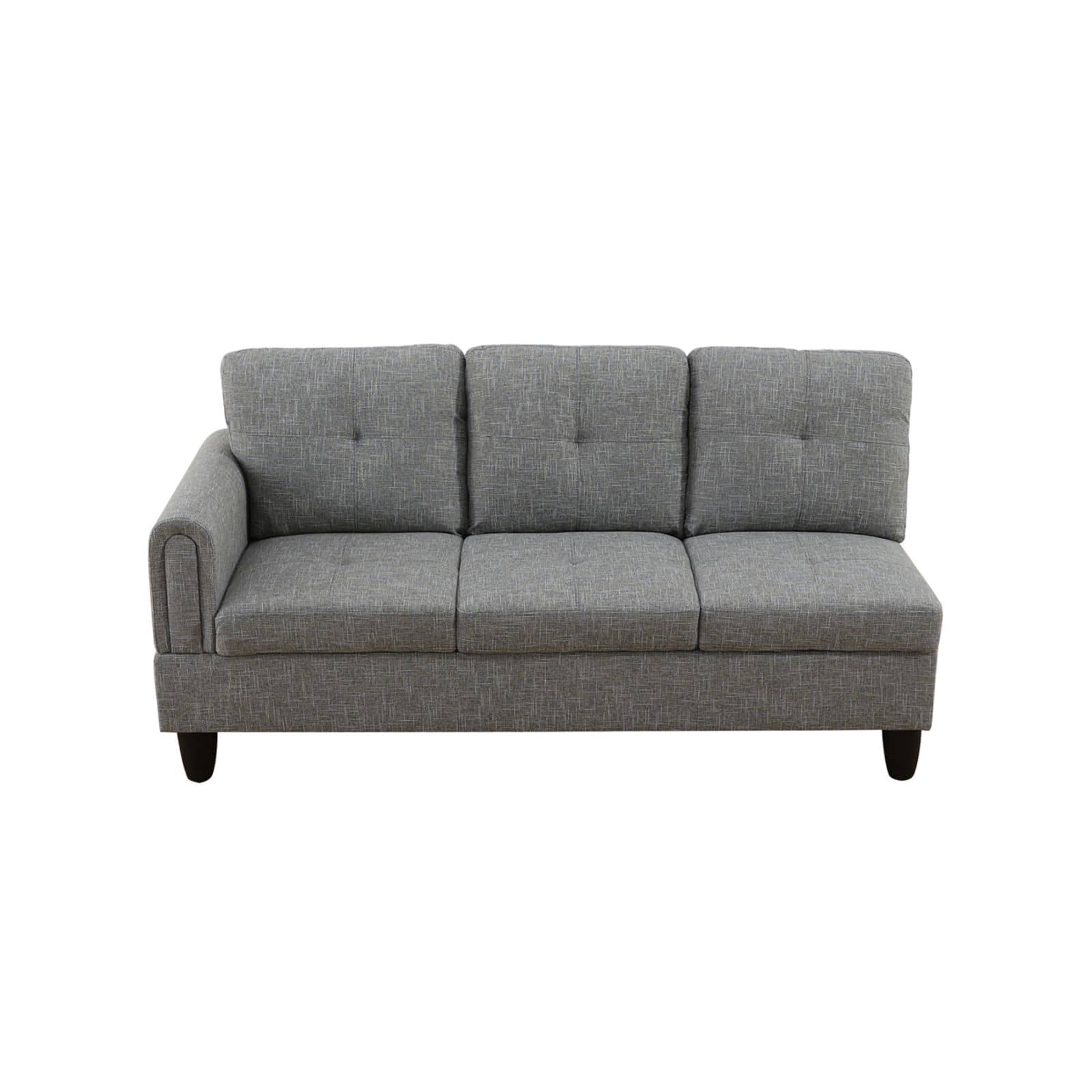 Grey fabric sectional sofa with tufted cushions