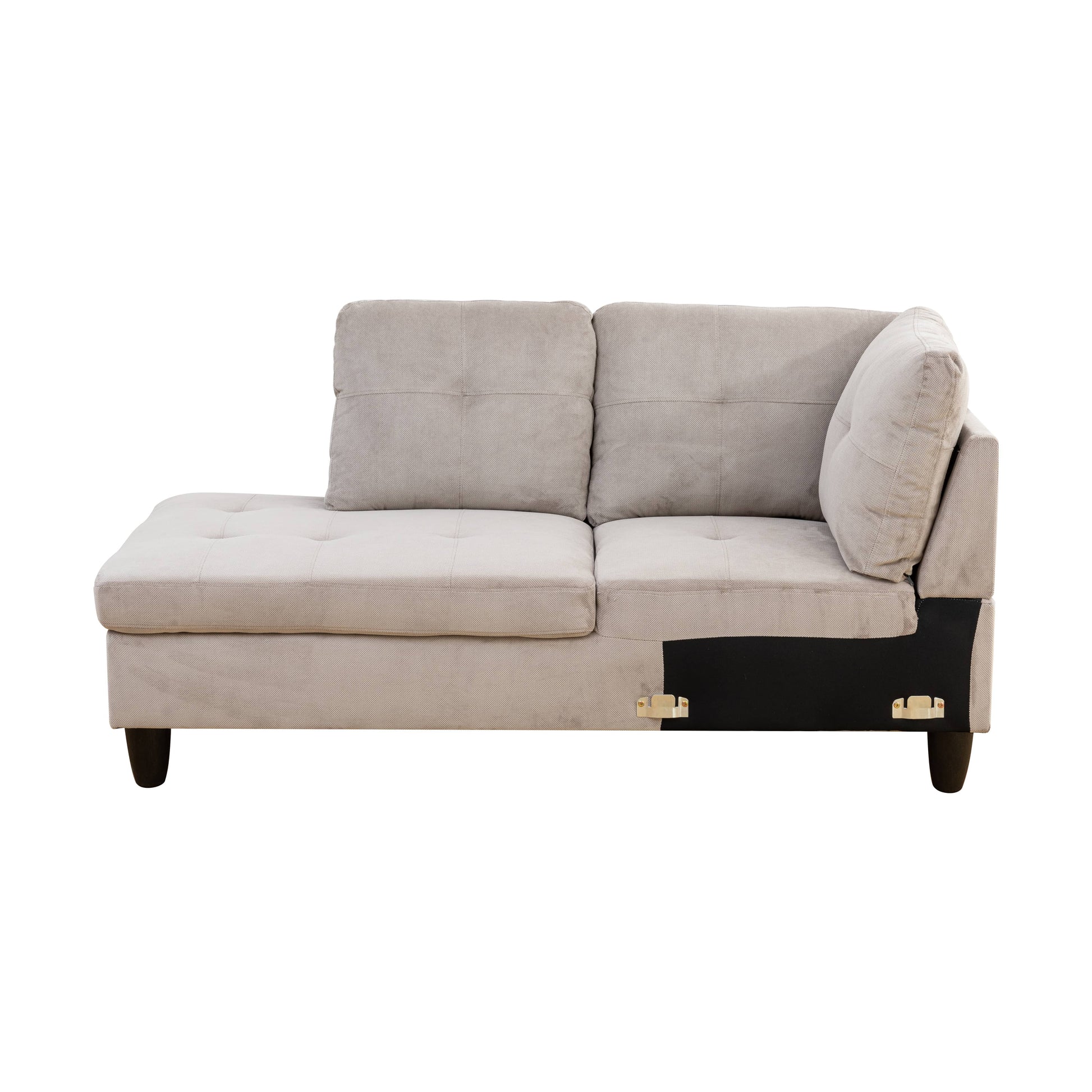 Textured beige sectional sofa with tufted seat and back cushions
