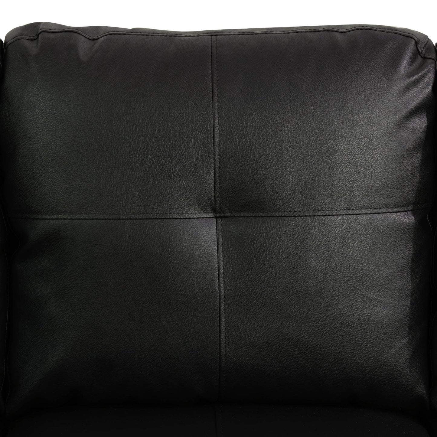 Black faux leather pillow with stitched panel details
