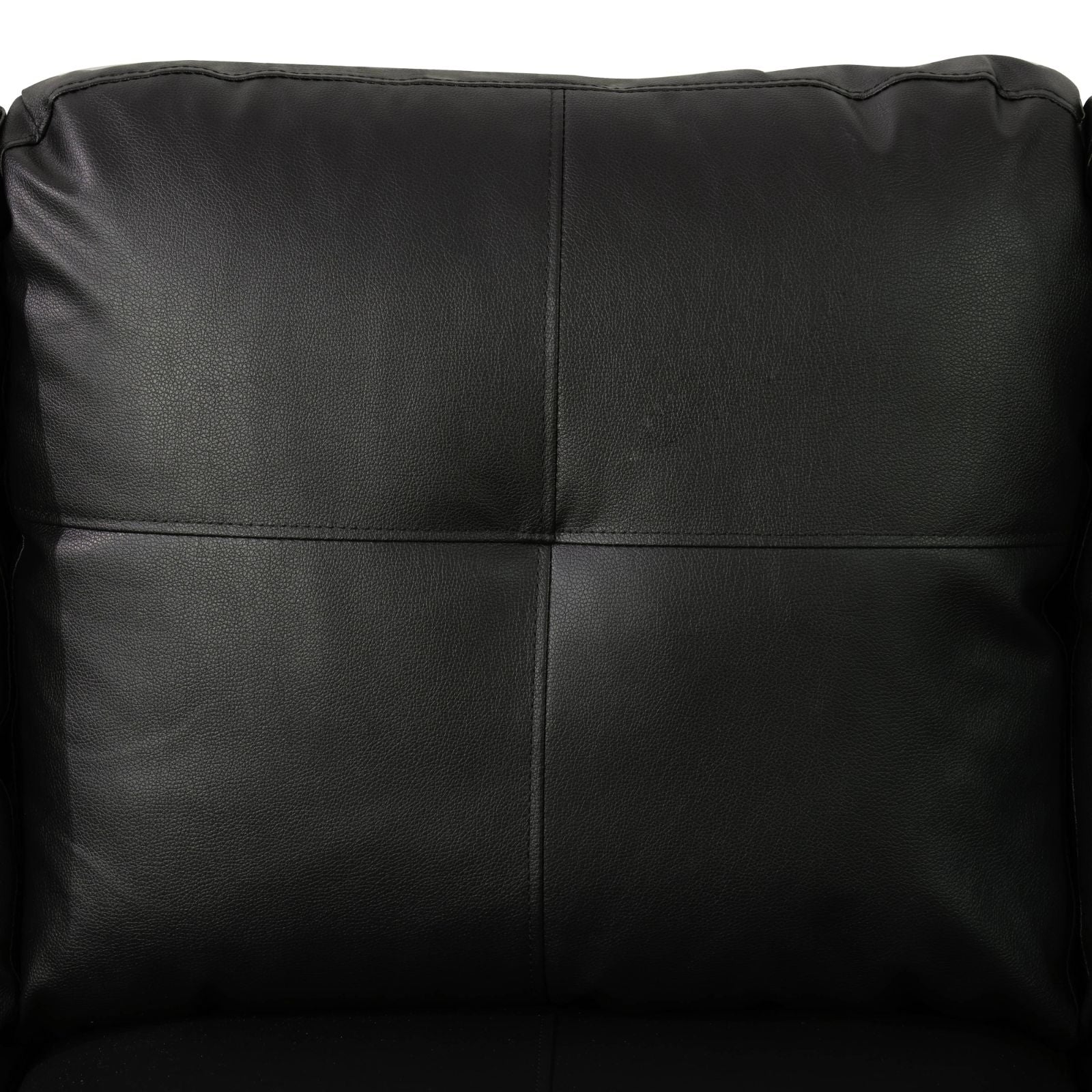 Closeup of black faux leather couch cushion with diamond stitching