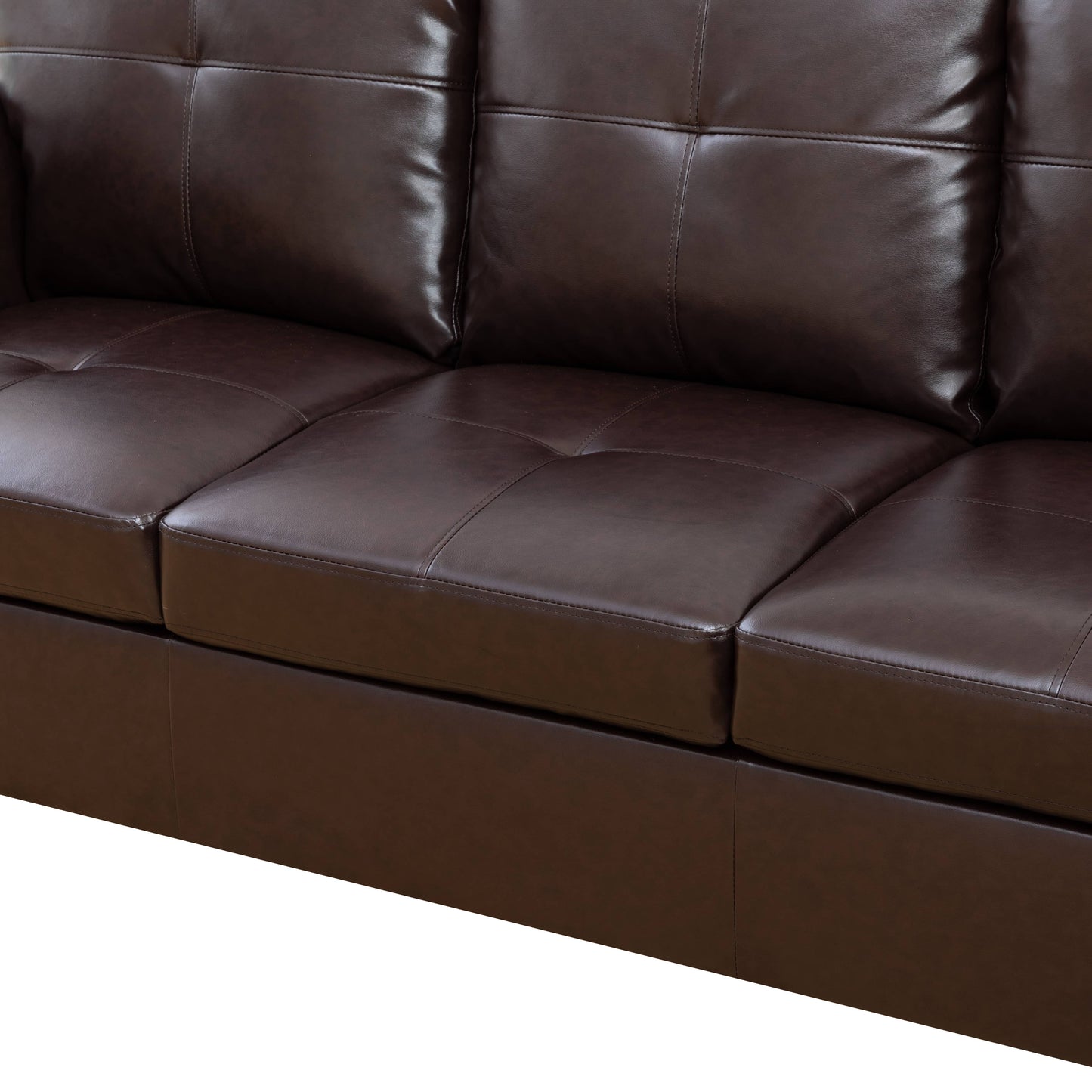 Dark brown tufted faux leather sofa cushions