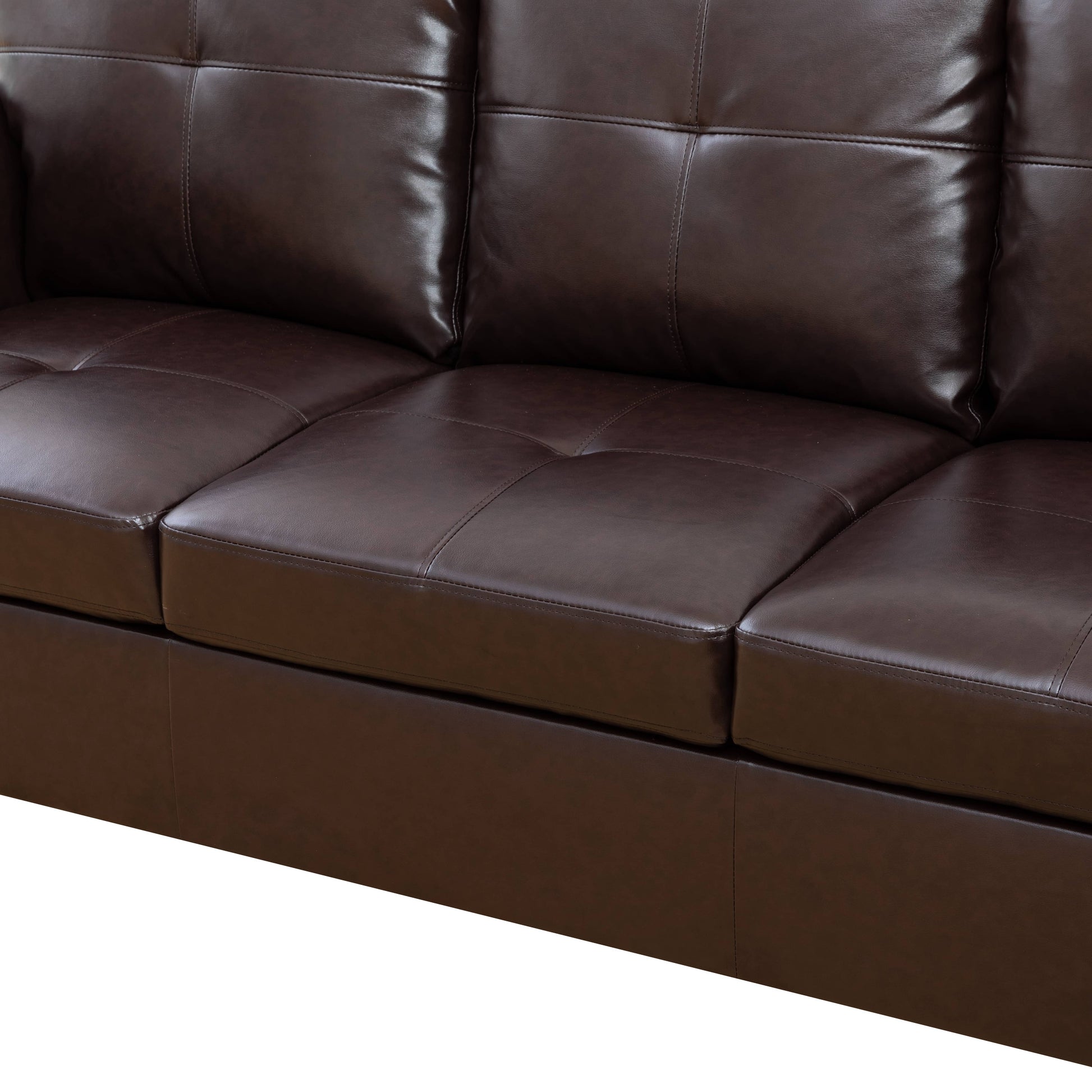 Dark brown tufted faux leather sofa cushions