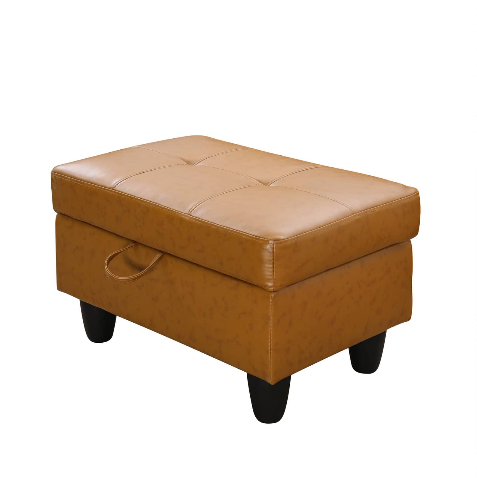 Brown leather storage ottoman with tufted top