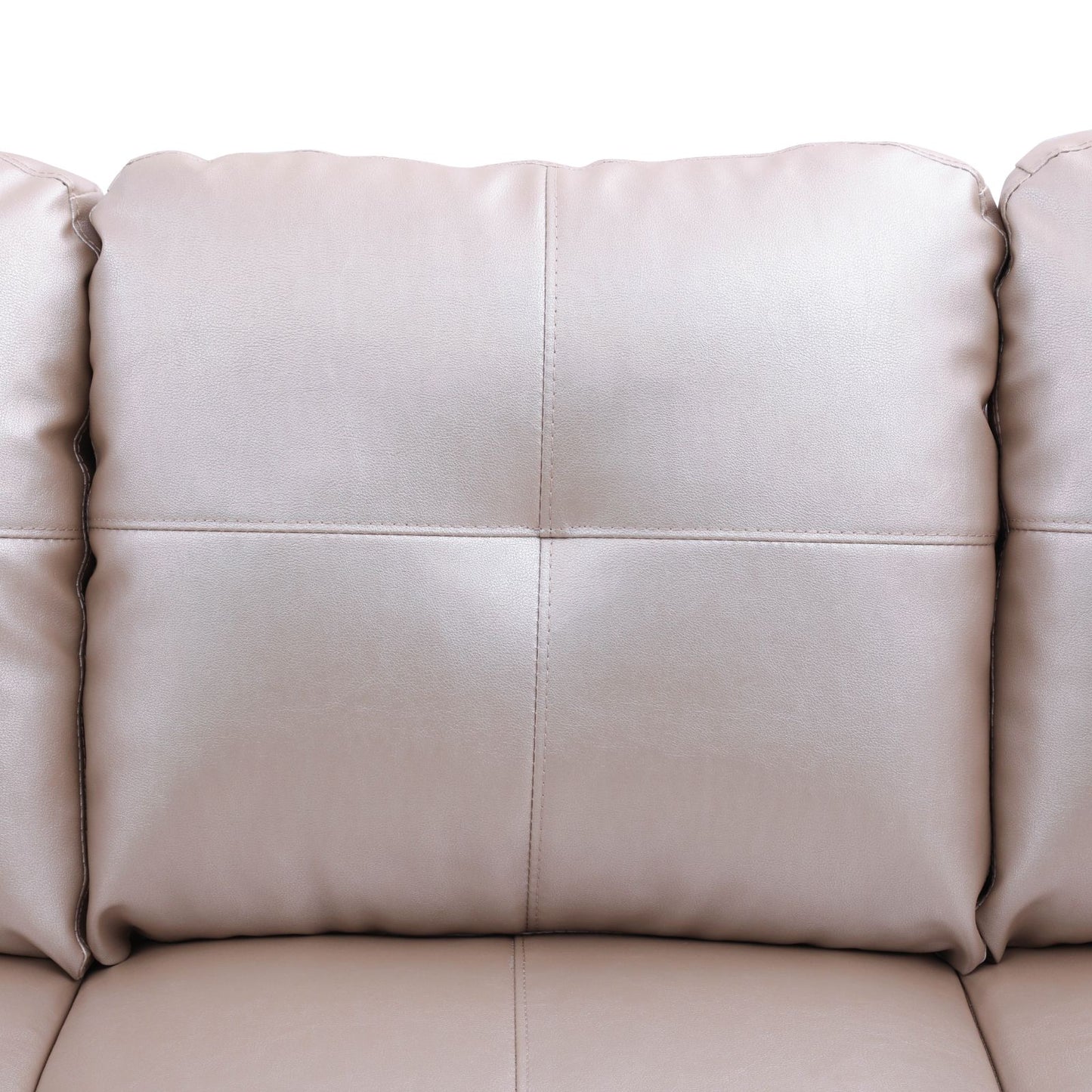 Cream faux leather sofa cushion with tufted stitching