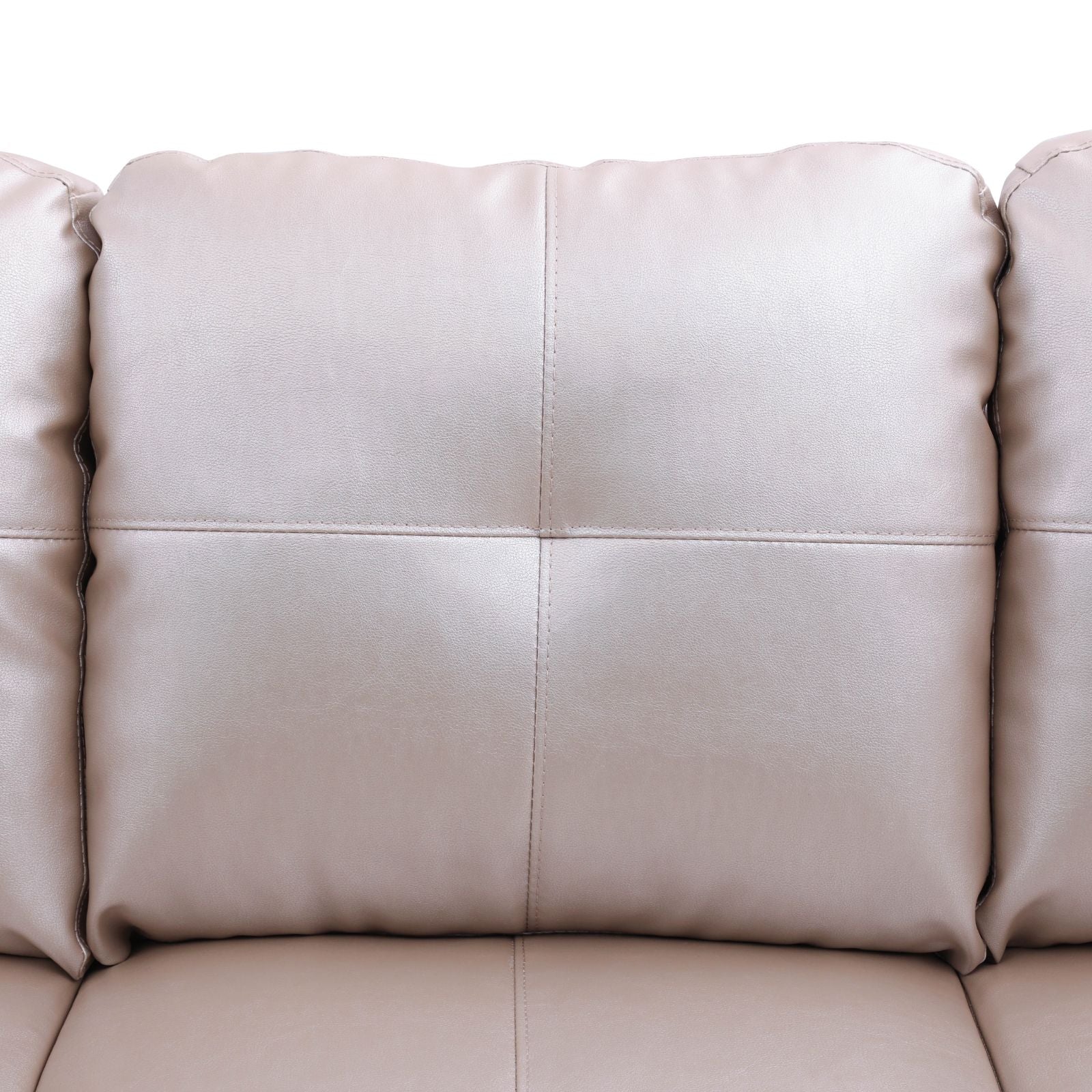 Cream faux leather sofa cushion with tufted stitching