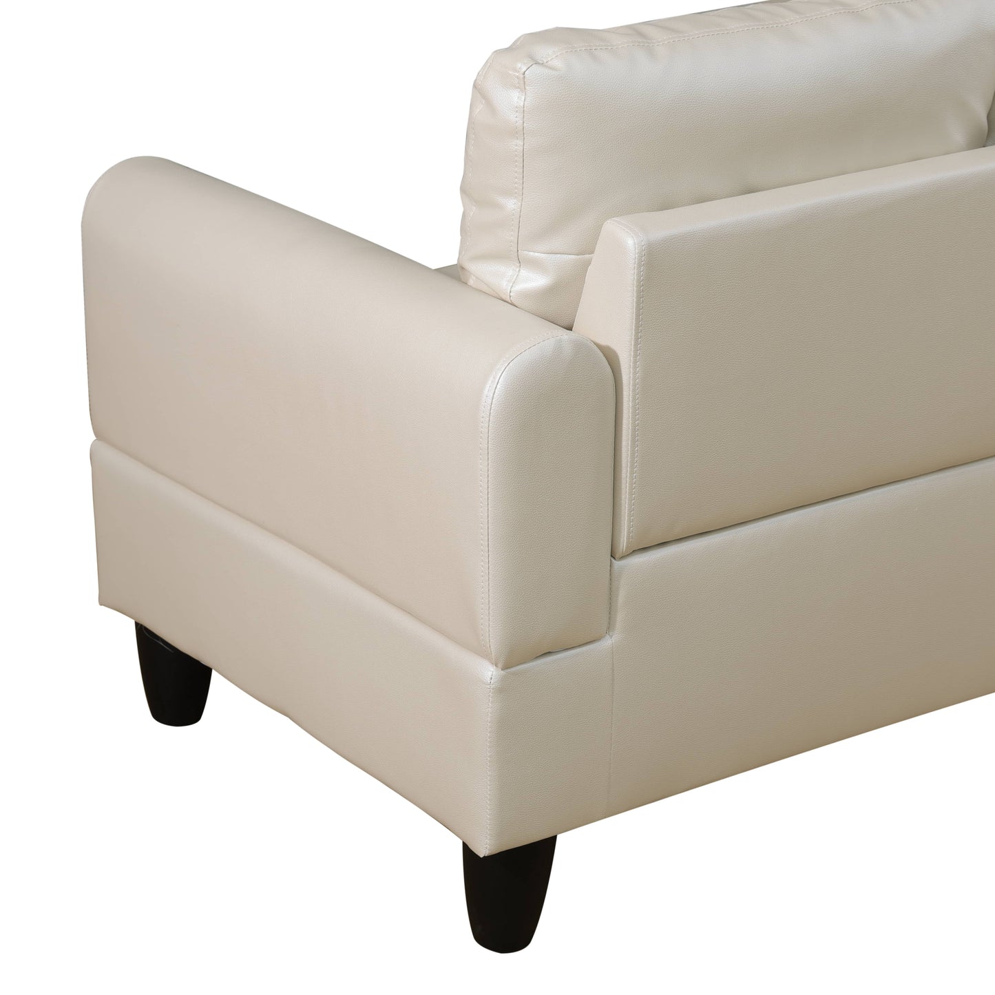 Cream faux leather armchair corner with stitched detailing