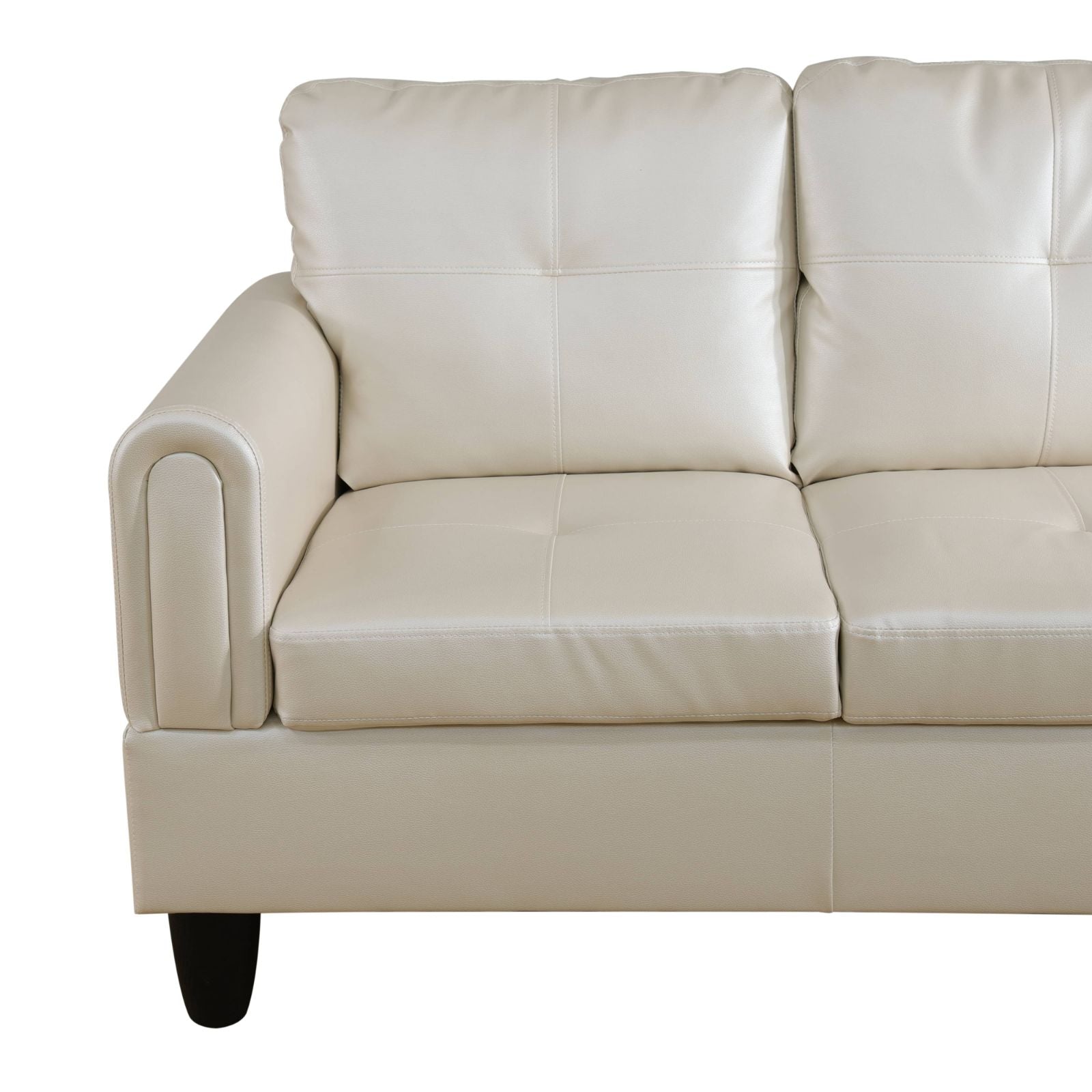 Cream leather sofa with tufted back cushions and rolled arms for modern living rooms