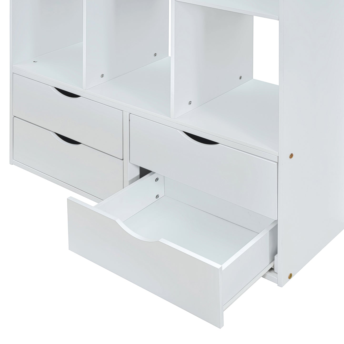 White modern bookshelf with three drawers