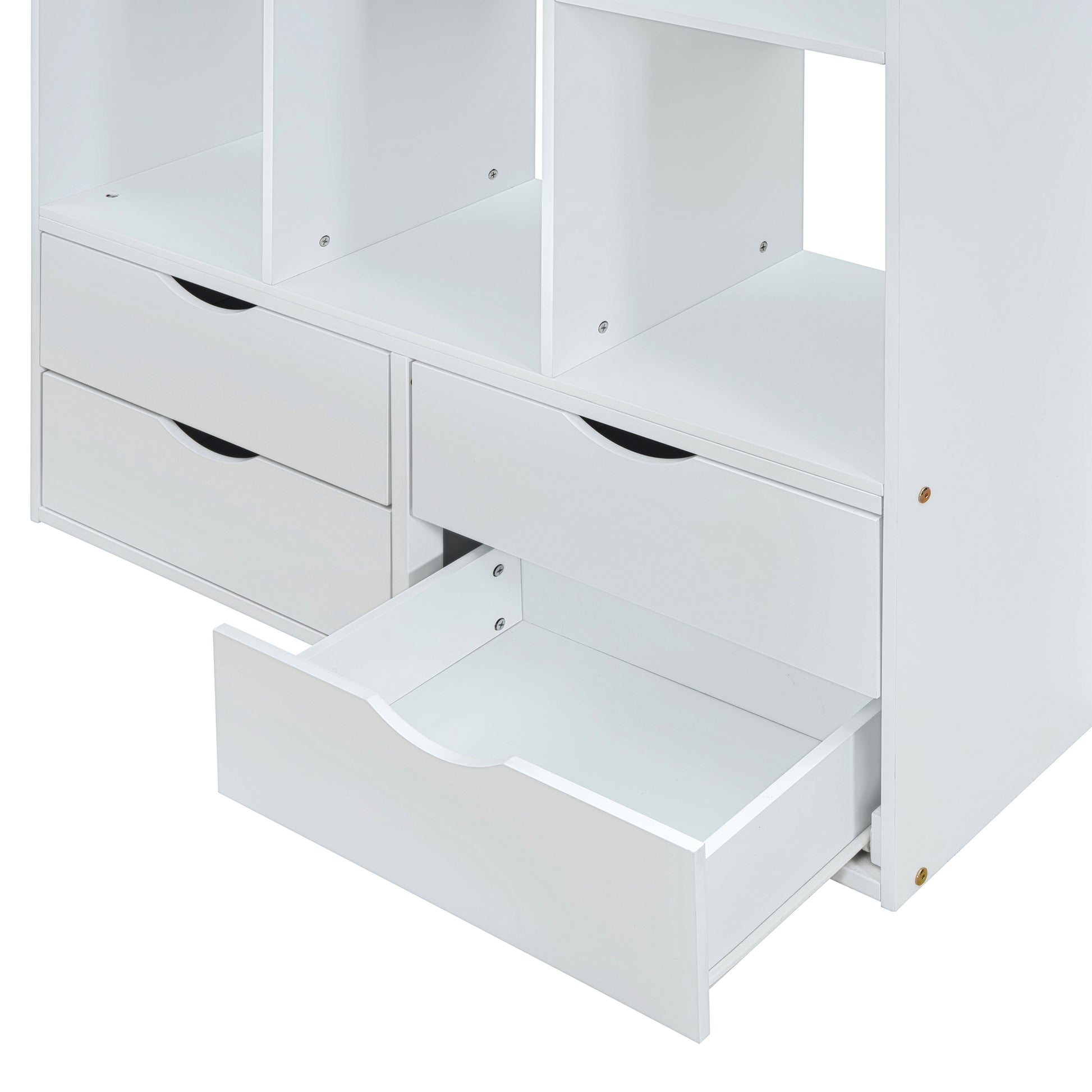 White modern bookshelf with three drawers
