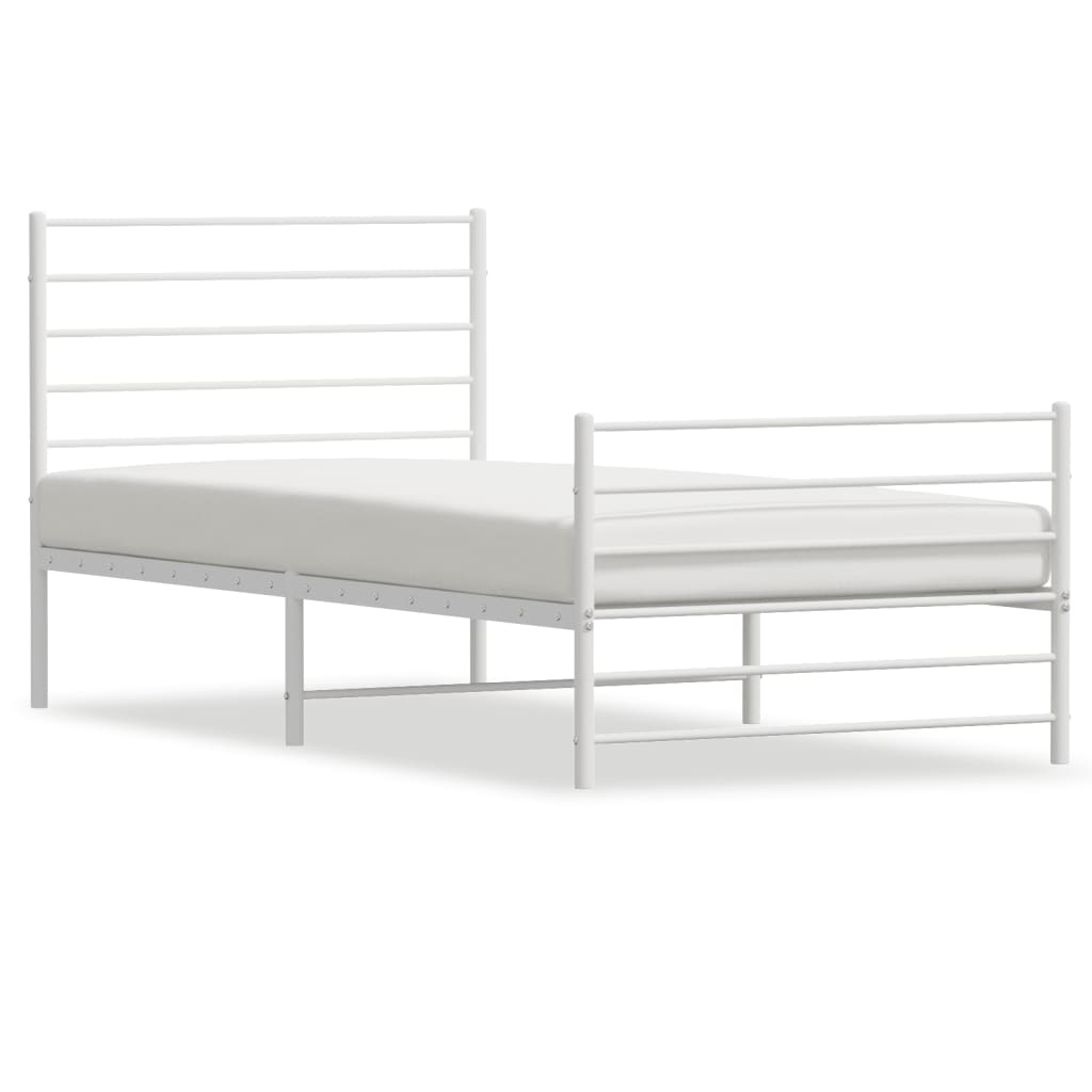 Metal twin bed frame with slatted headboard and footboard