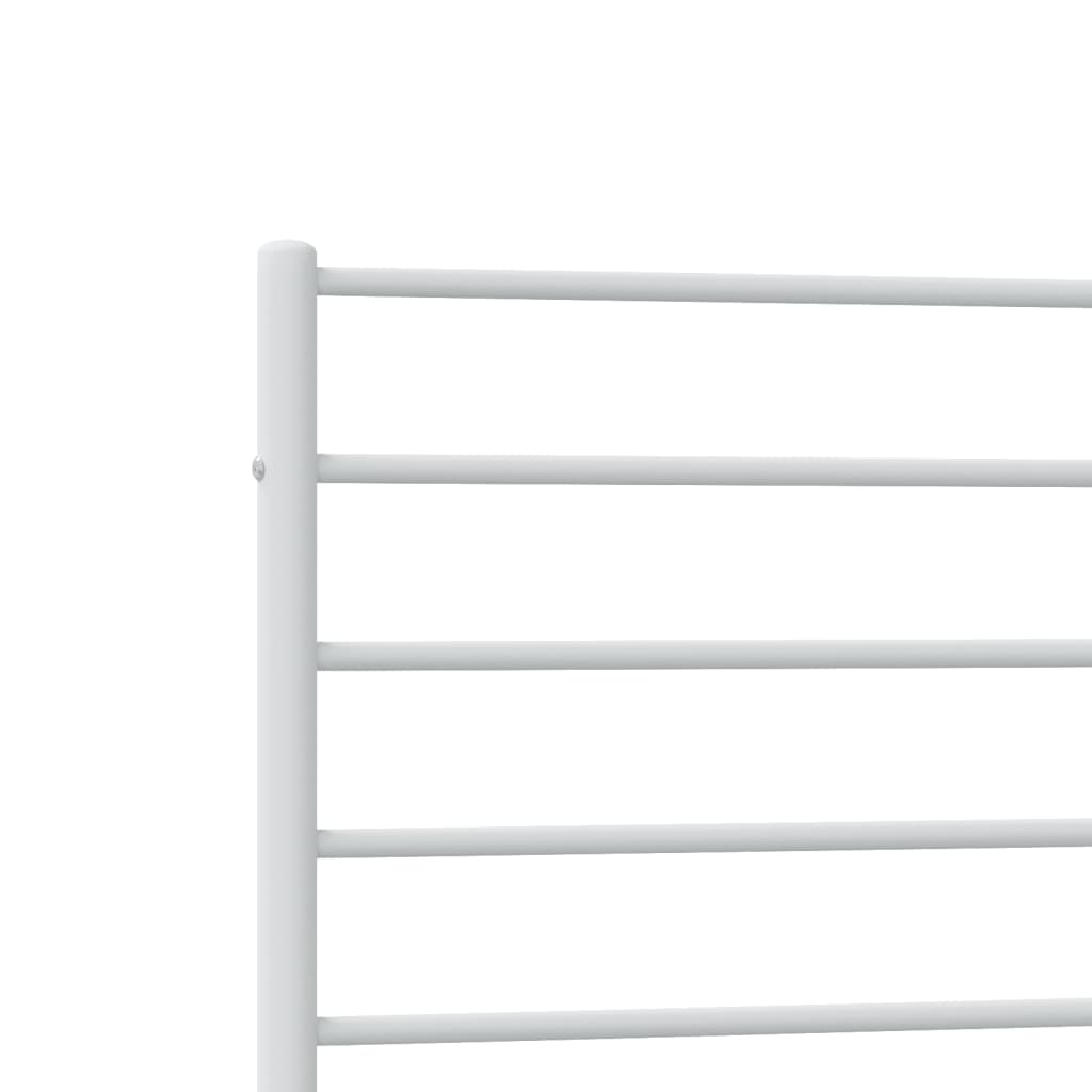 Modern white metal bed frame with slatted headboard and footboard