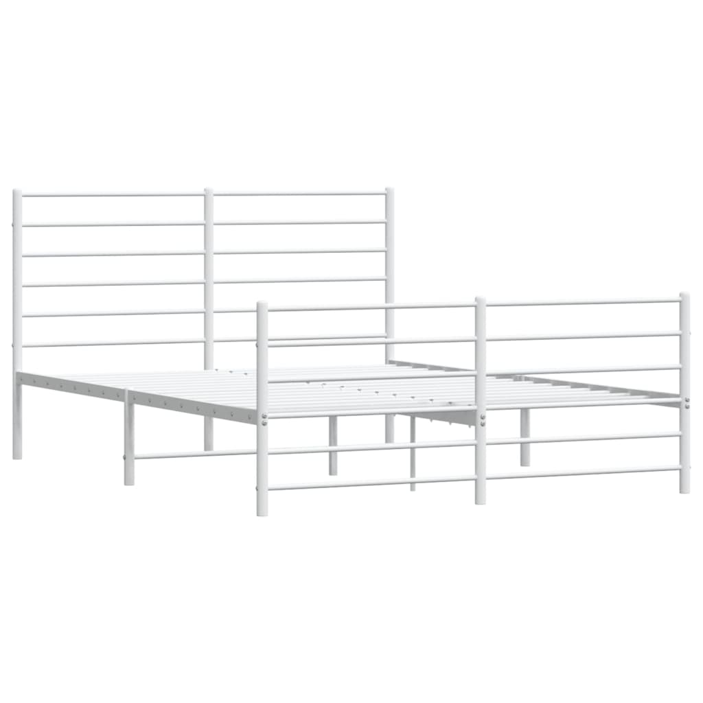 Modern white metal bed frame with slatted headboard and footboard