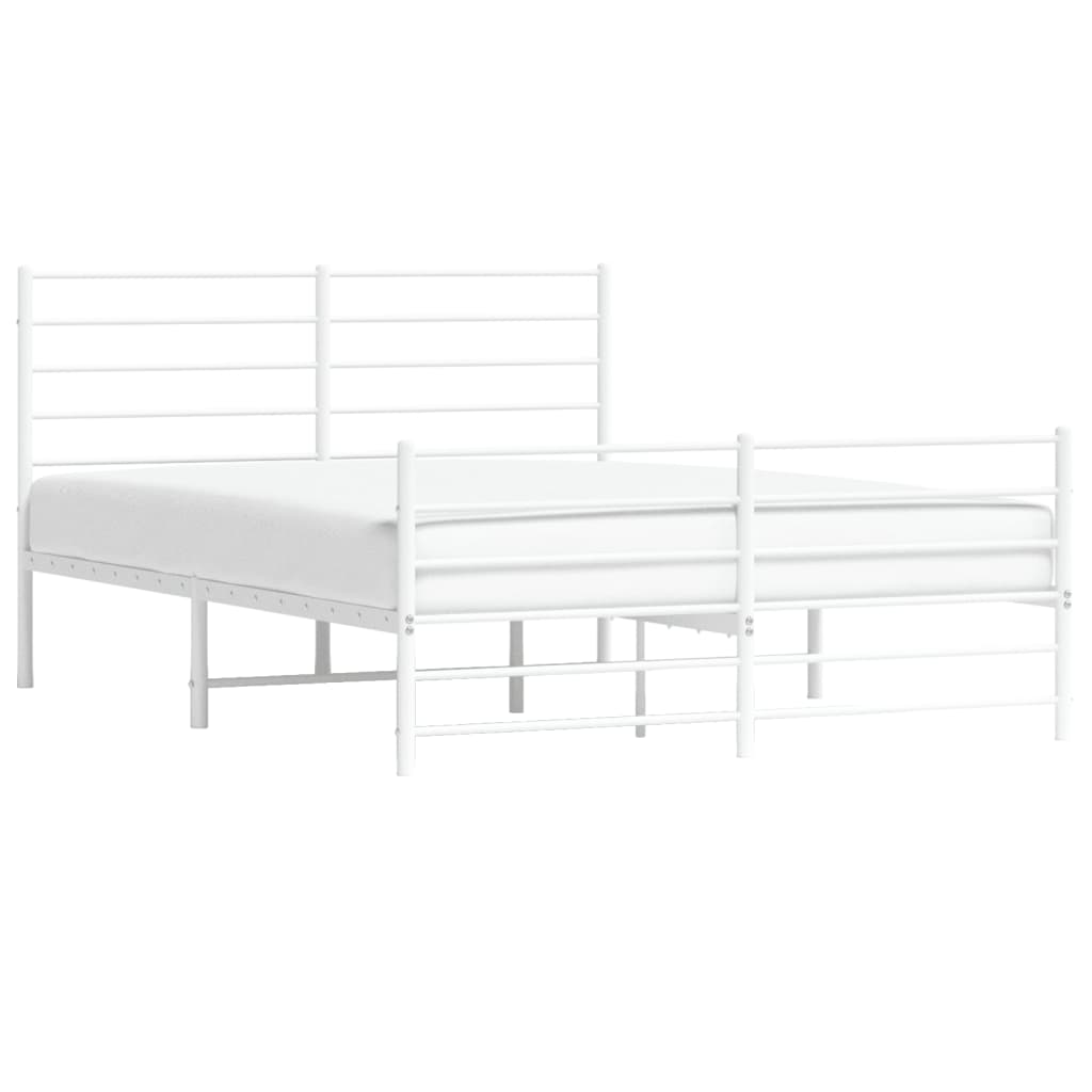 White metal twin bed frame with a slatted headboard and footboard