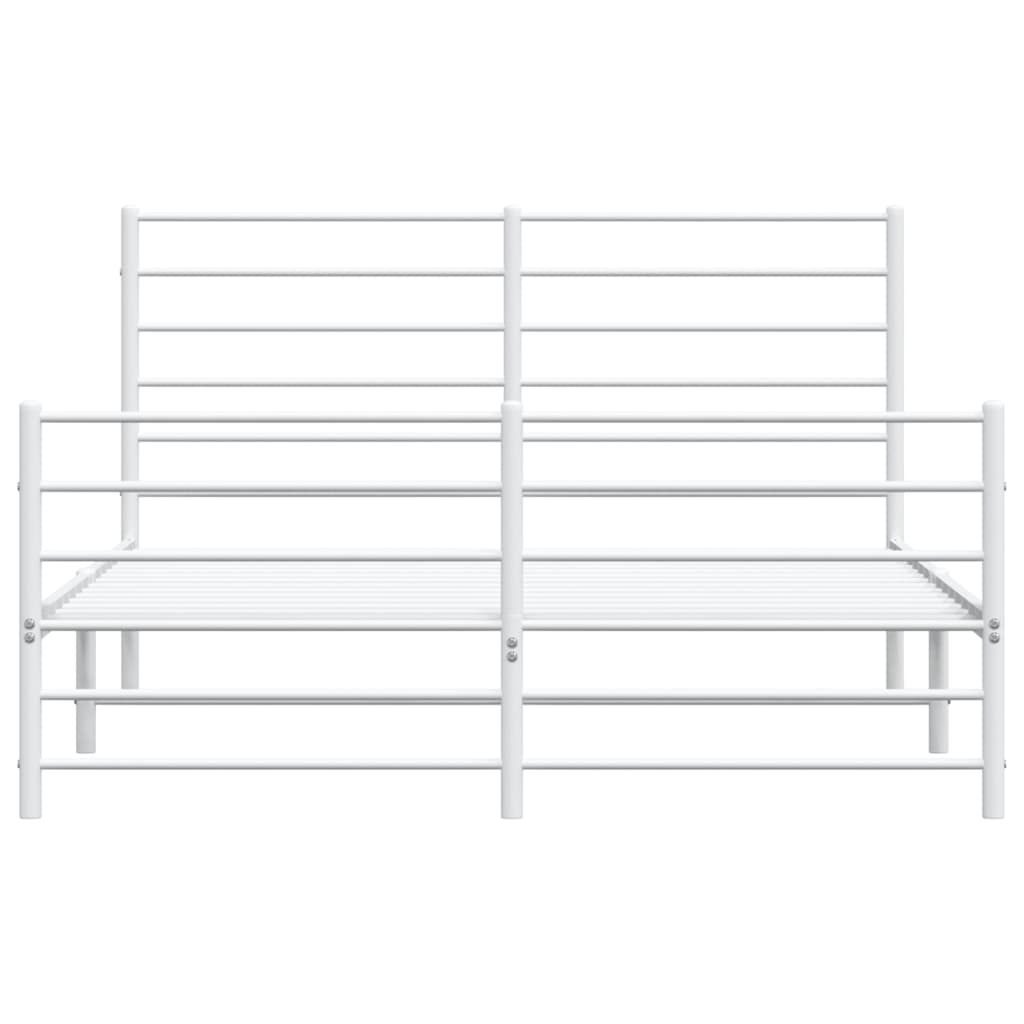 Modern white metal platform bed frame with horizontal slats