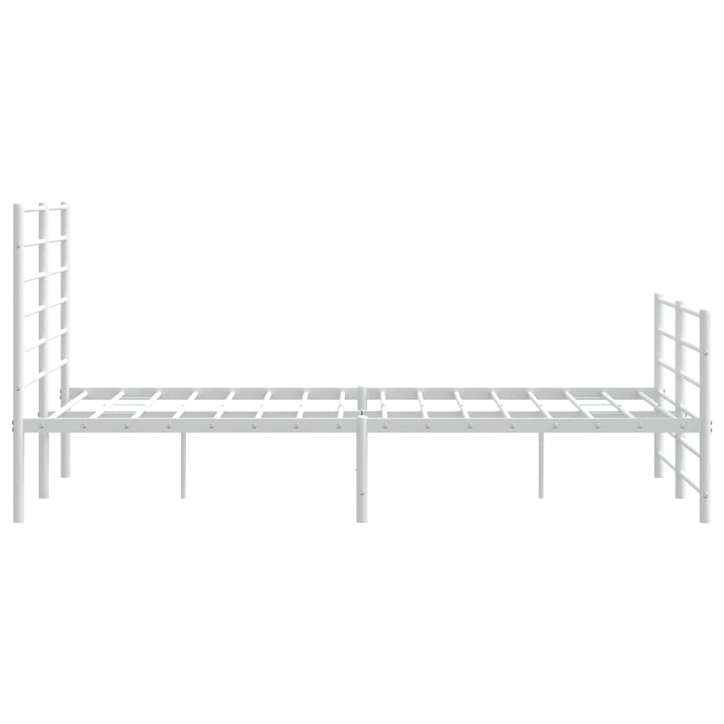 Minimalist white metal bed frame with horizontal slats