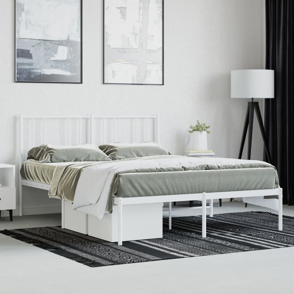 White metal twin bed frame with slatted headboard and footboard made for modern bedrooms