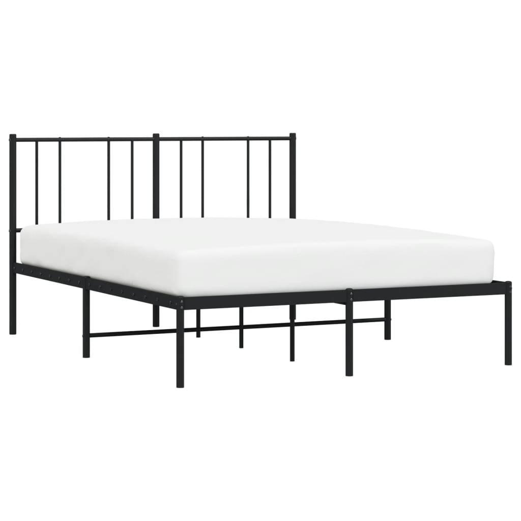 Black metal platform bed frame with slatted headboard