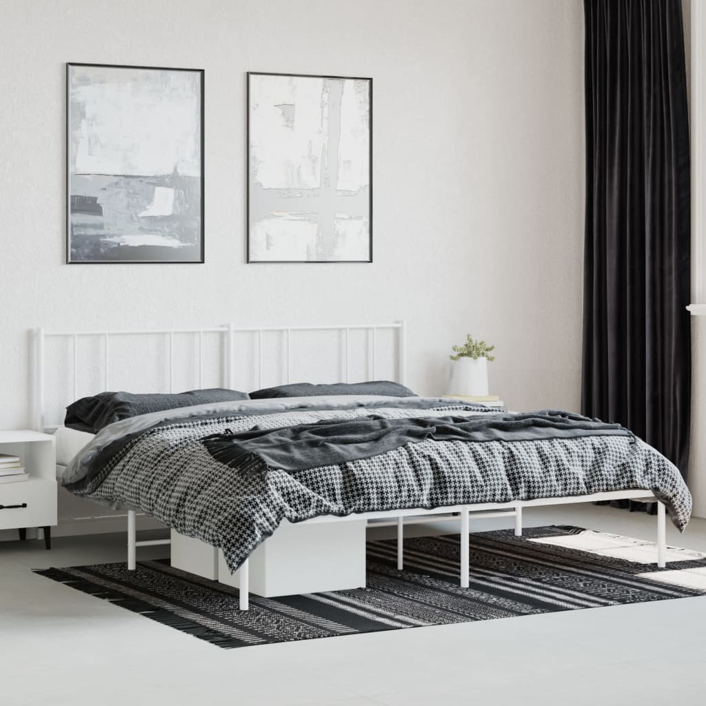 White metal twin bed frame with minimalist headboard and footboard