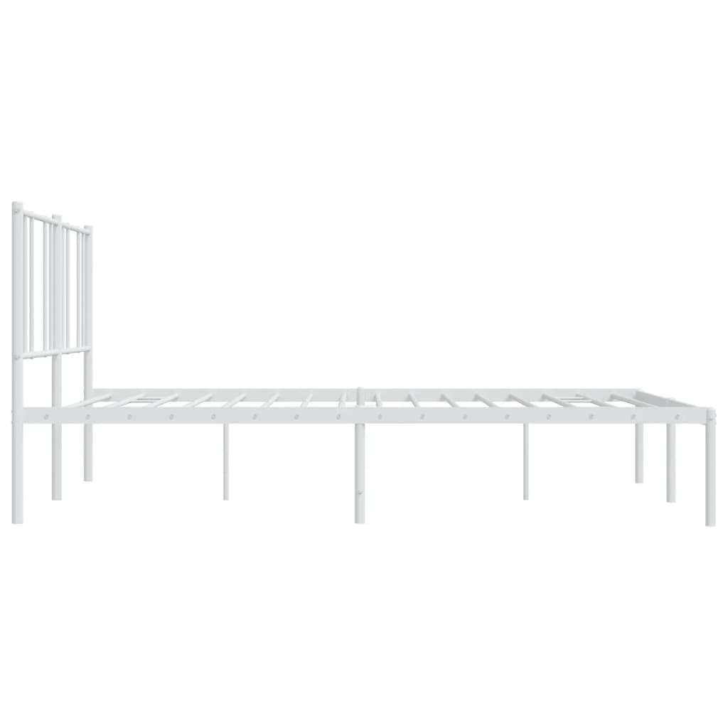 White metal bed frame with a minimalist headboard