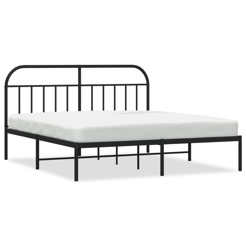 Metal bed frame with rounded headboard and dimensions labeled